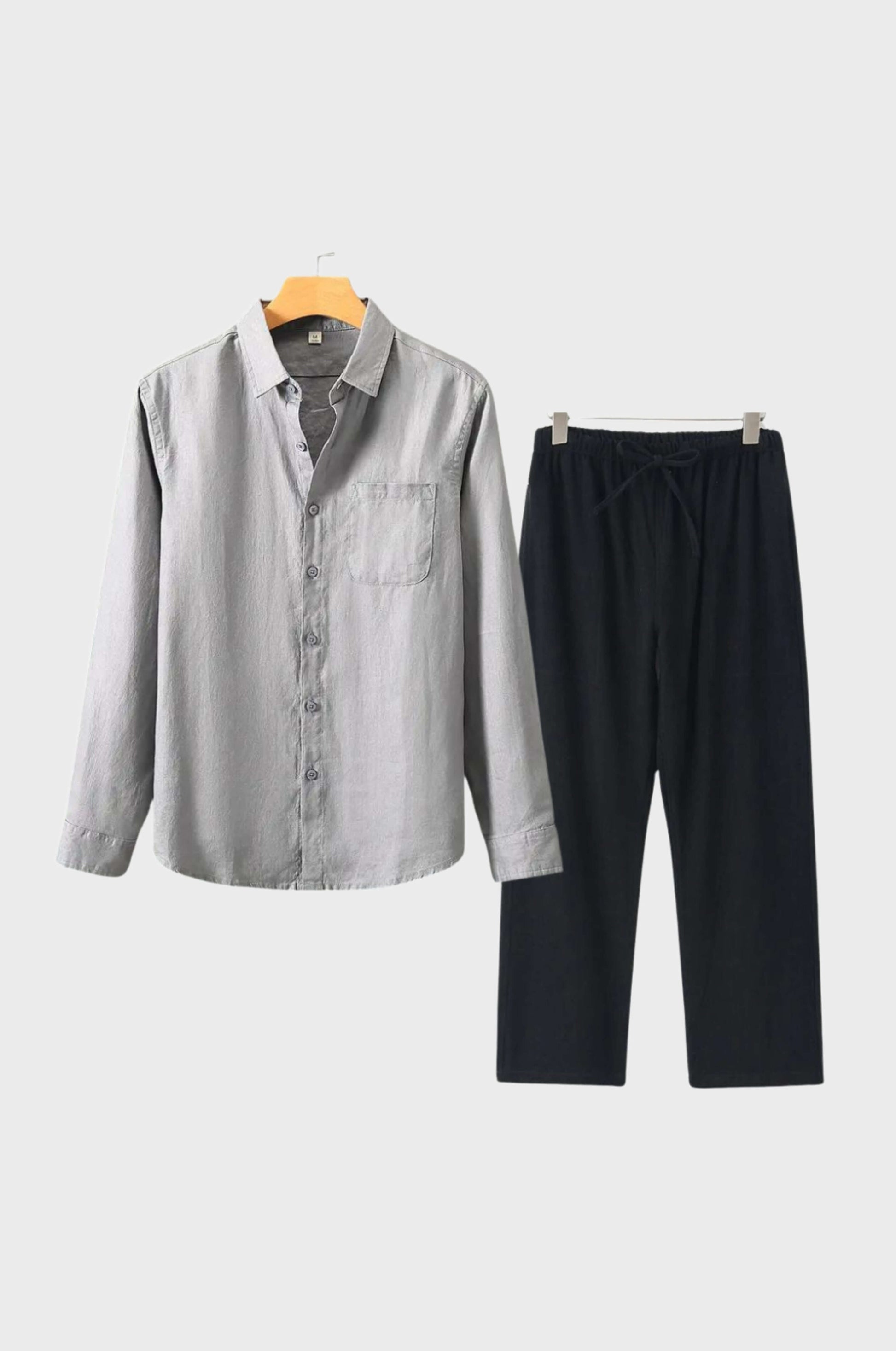 Men's beige linen matching set lightweight breathable modern fit perfect for summer