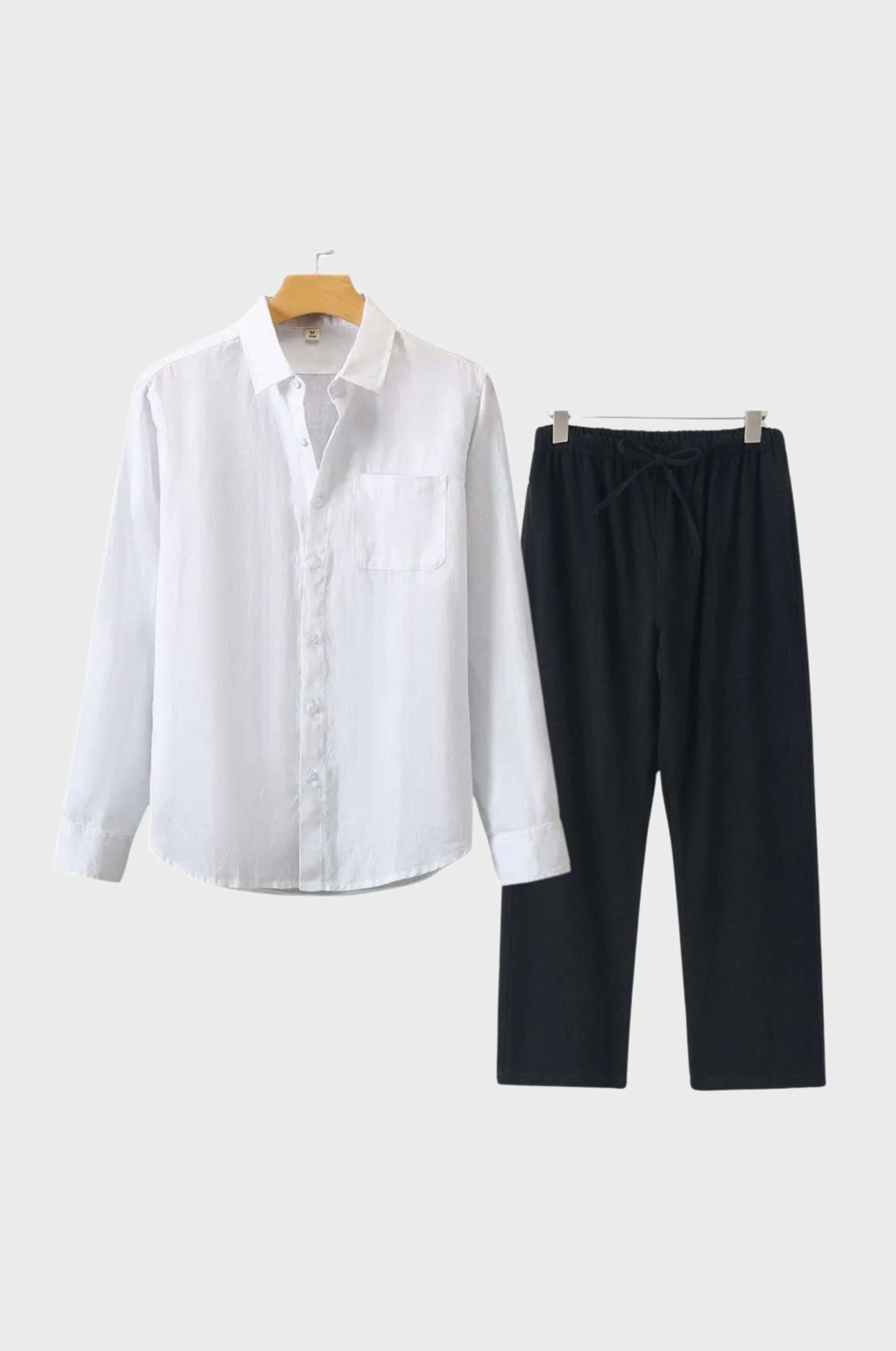 Men's beige linen matching set lightweight breathable modern fit two-piece summer outfit