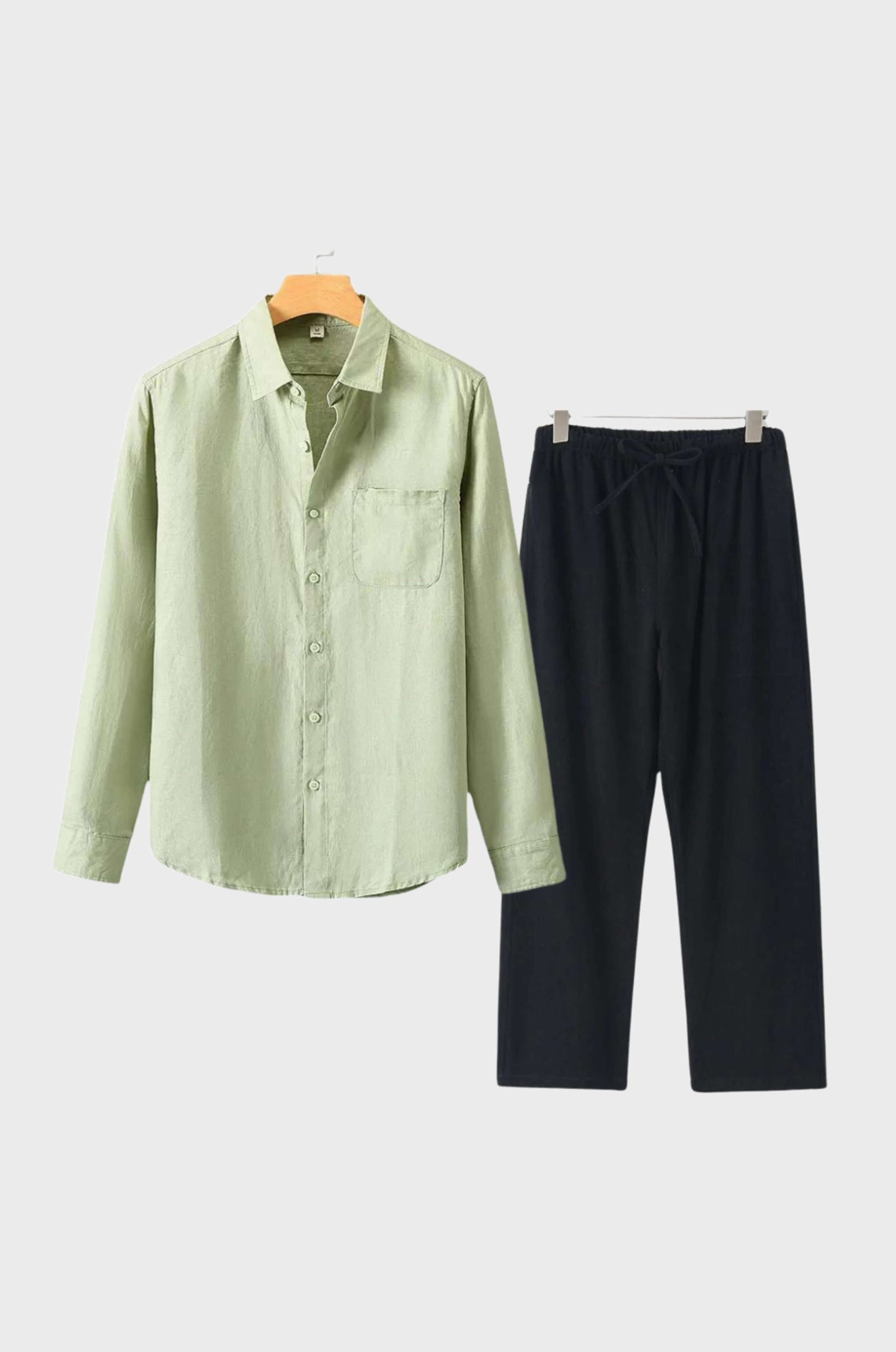 Men's light beige linen matching set modern slim fit breathable summer two-piece coord