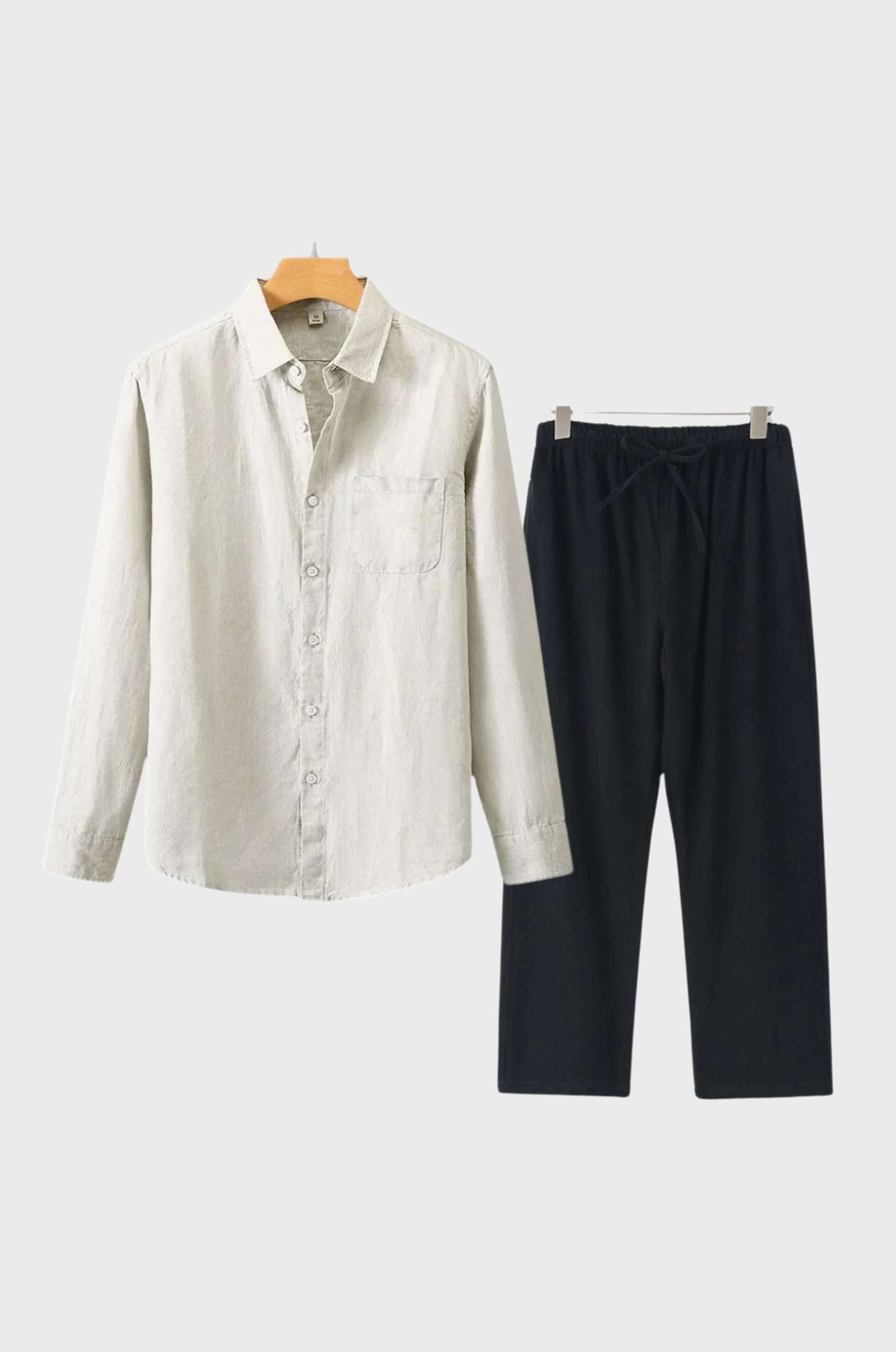 Men's beige linen matching set lightweight breathable modern slim fit summer two-piece