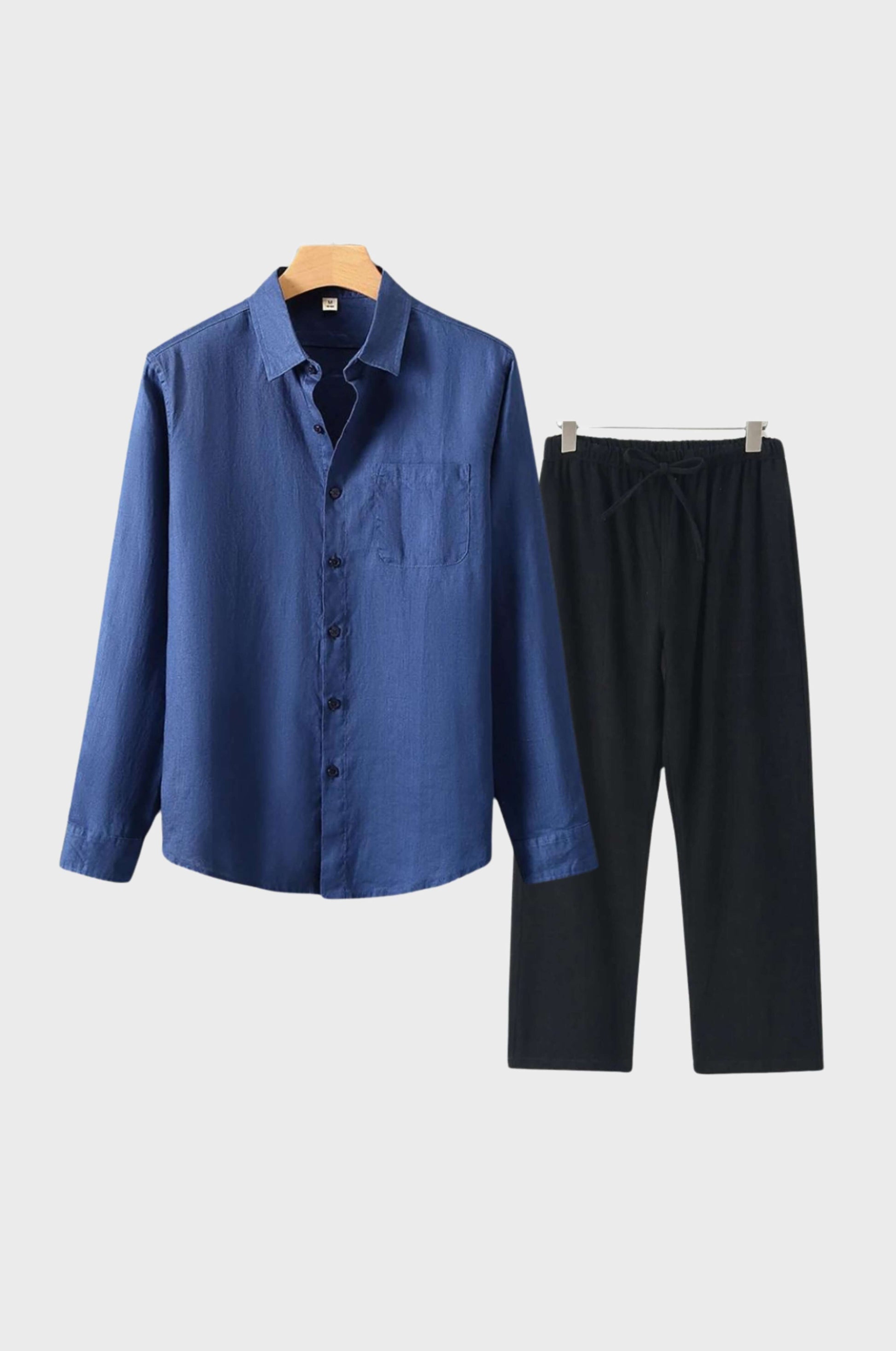 Men's beige linen matching set modern slim fit lightweight breathable summer two-piece outfit