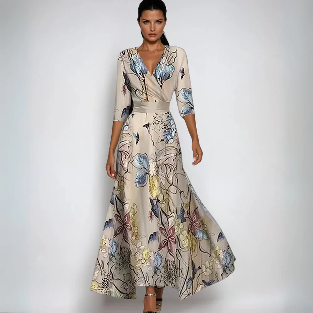Hailey floral wrap maxi dress with flowing silhouette in vibrant print for elegant events