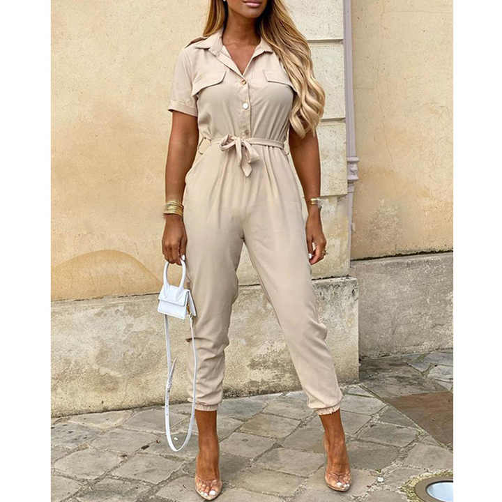 Women's tailored jumpsuit elegant polished silhouette office-to-evening versatile streamlined fit