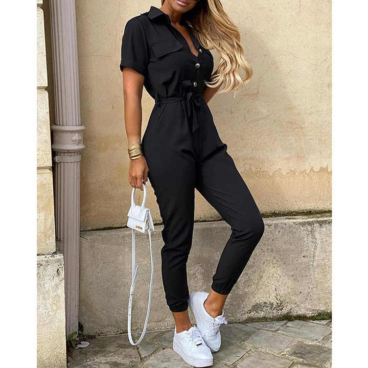 Women's black tailored jumpsuit elegant slim-fit silhouette versatile office-to-evening wear