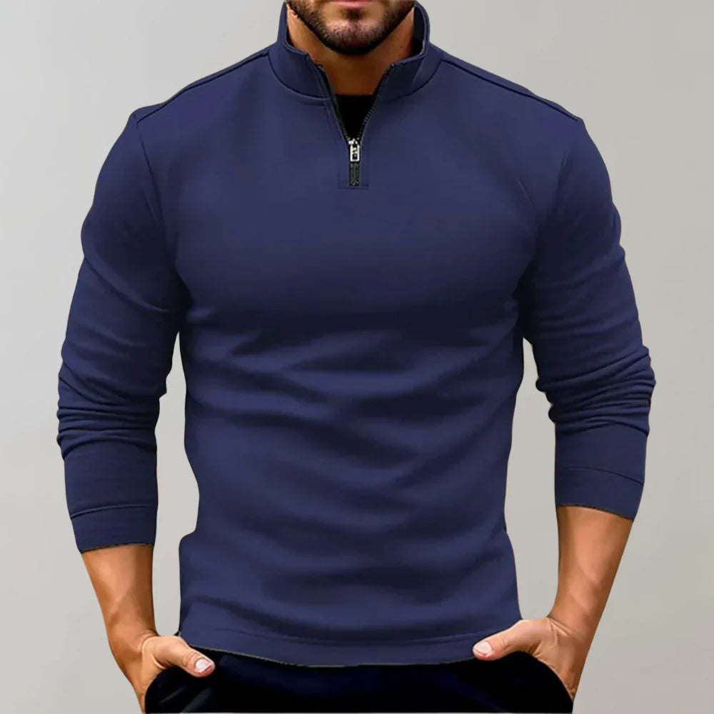 Chris men's olive green outdoor sweater, durable elk season layering with versatile semi-formal cut