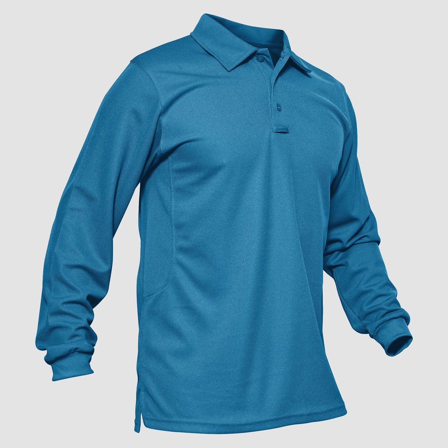 Men's long sleeve tactical polo shirt moisture-wicking quick dry 3-button placket spread collar