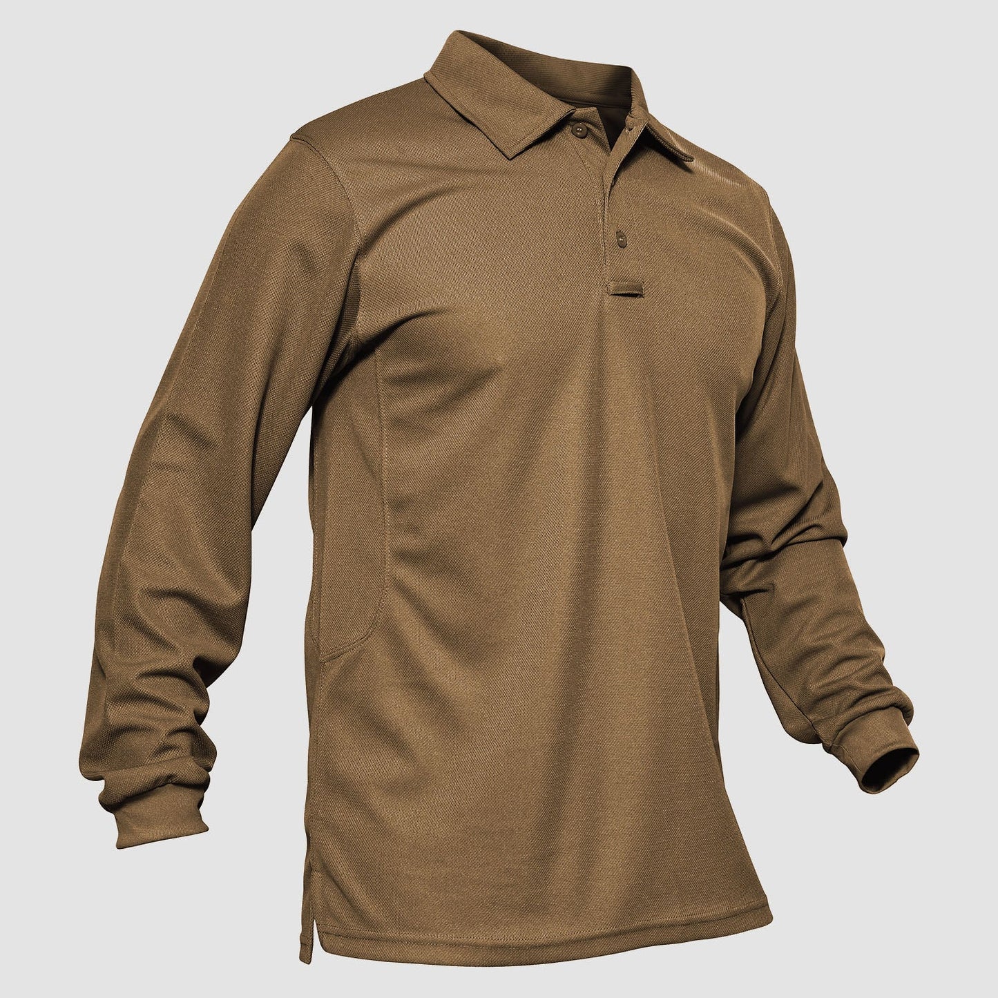 Men's long sleeve tactical polo shirt quick dry moisture wicking 3-button placket performance fit