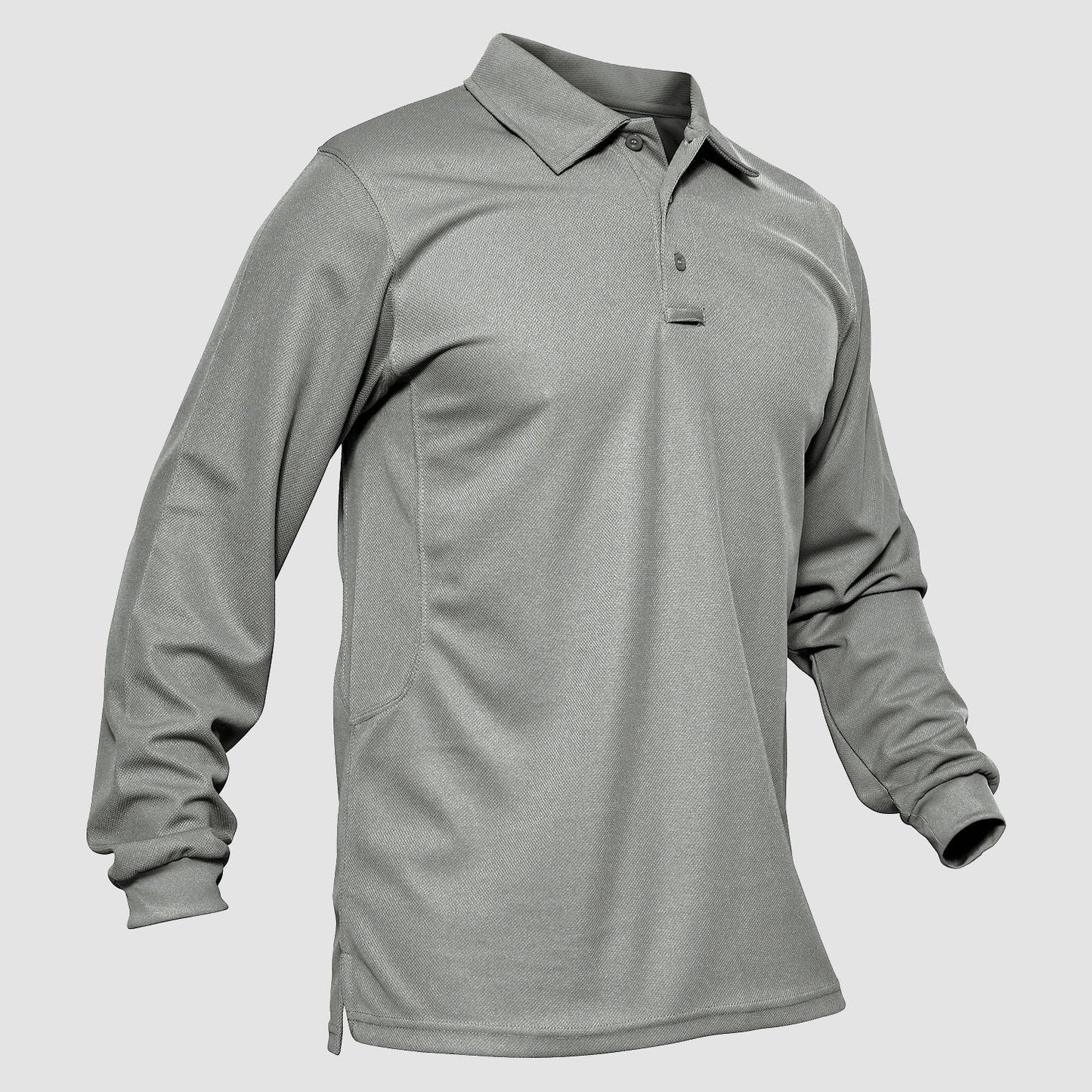 Men's long sleeve tactical polo shirt moisture-wicking quick dry performance top with 3-button placket