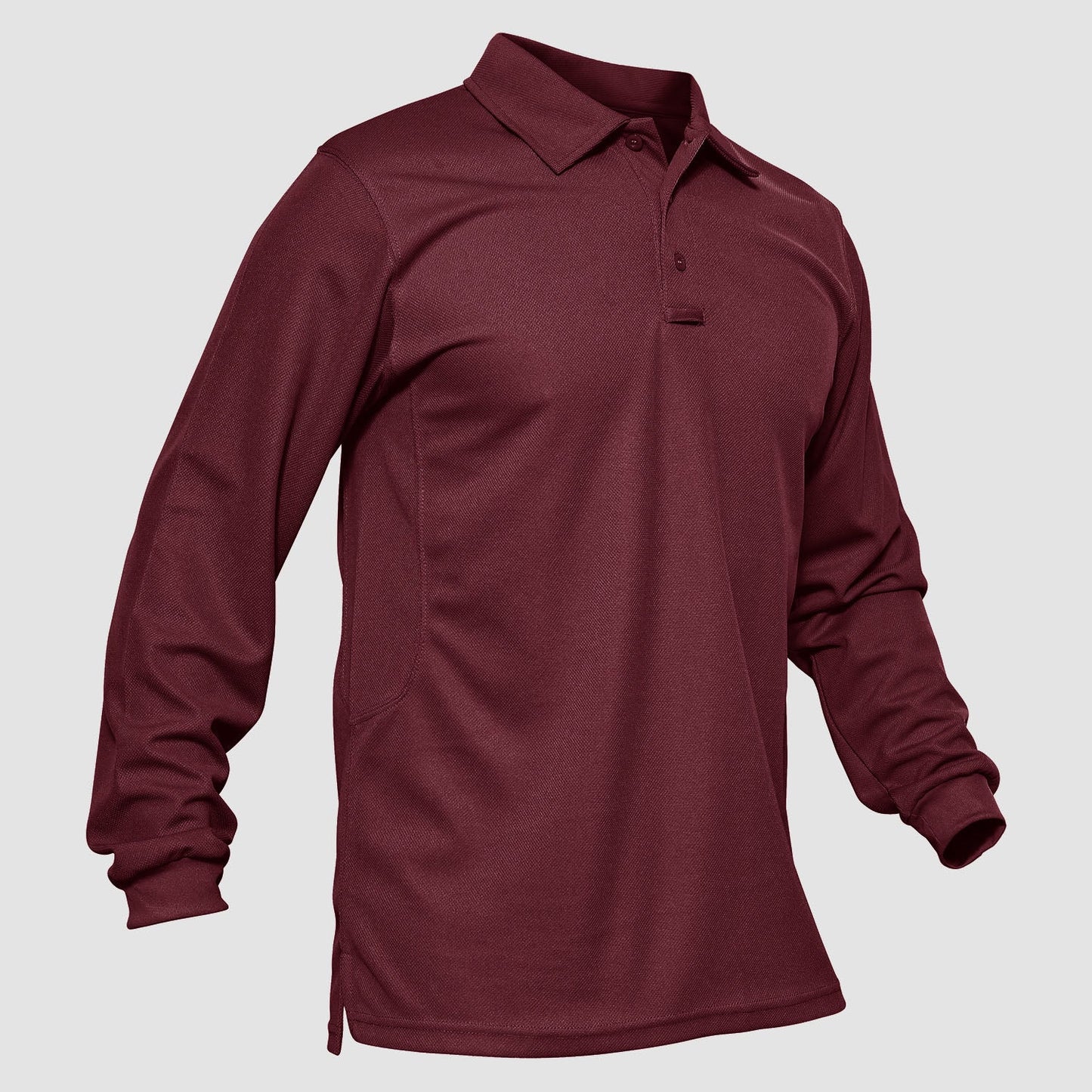 Men's long sleeve tactical polo shirt moisture-wicking quick dry performance top with 3-button placket