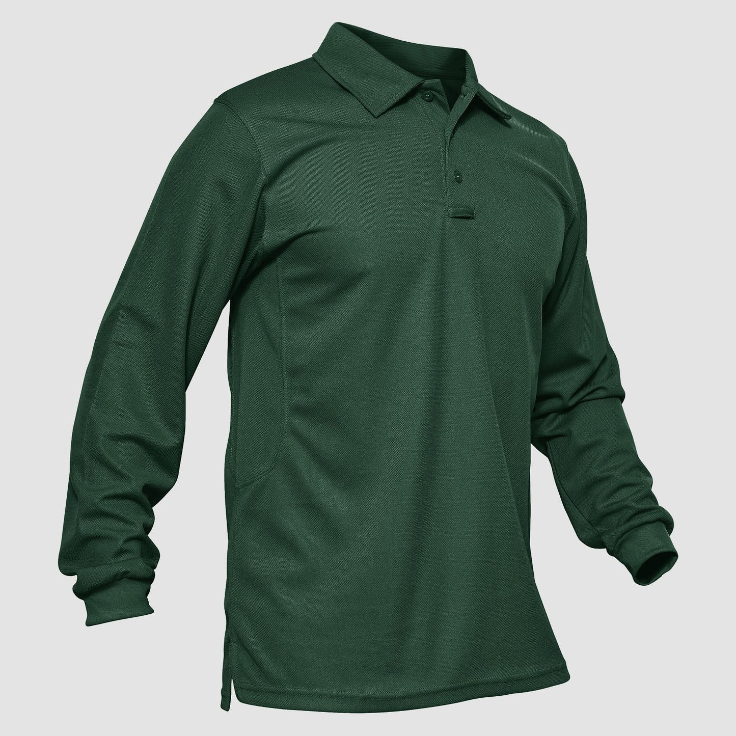 Men's long sleeve tactical polo shirt moisture-wicking quick dry performance top with 3-button placket