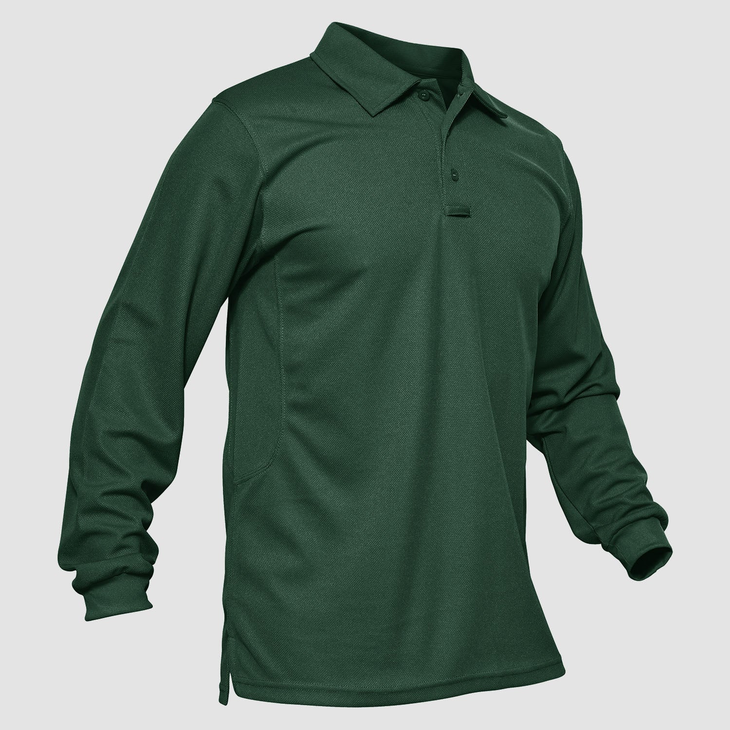 Men's long sleeve tactical polo shirt moisture-wicking quick dry performance top with 3-button placket