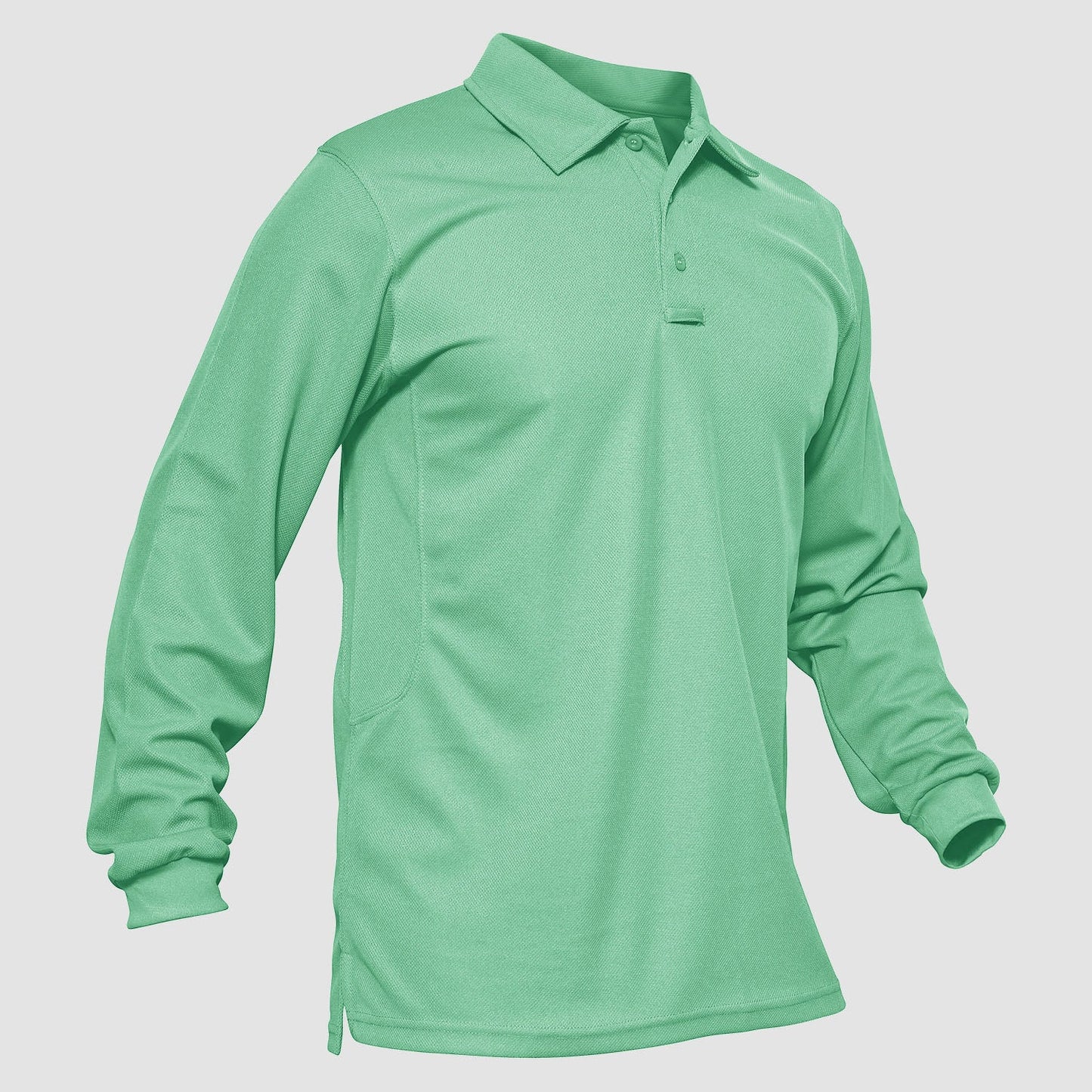 Men's long sleeve tactical polo shirt moisture-wicking quick dry 3-button placket performance fit