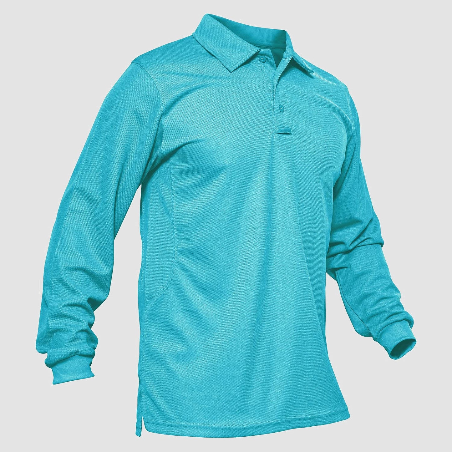 Men's long sleeve tactical polo shirt moisture-wicking quick dry 3-button placket spread collar