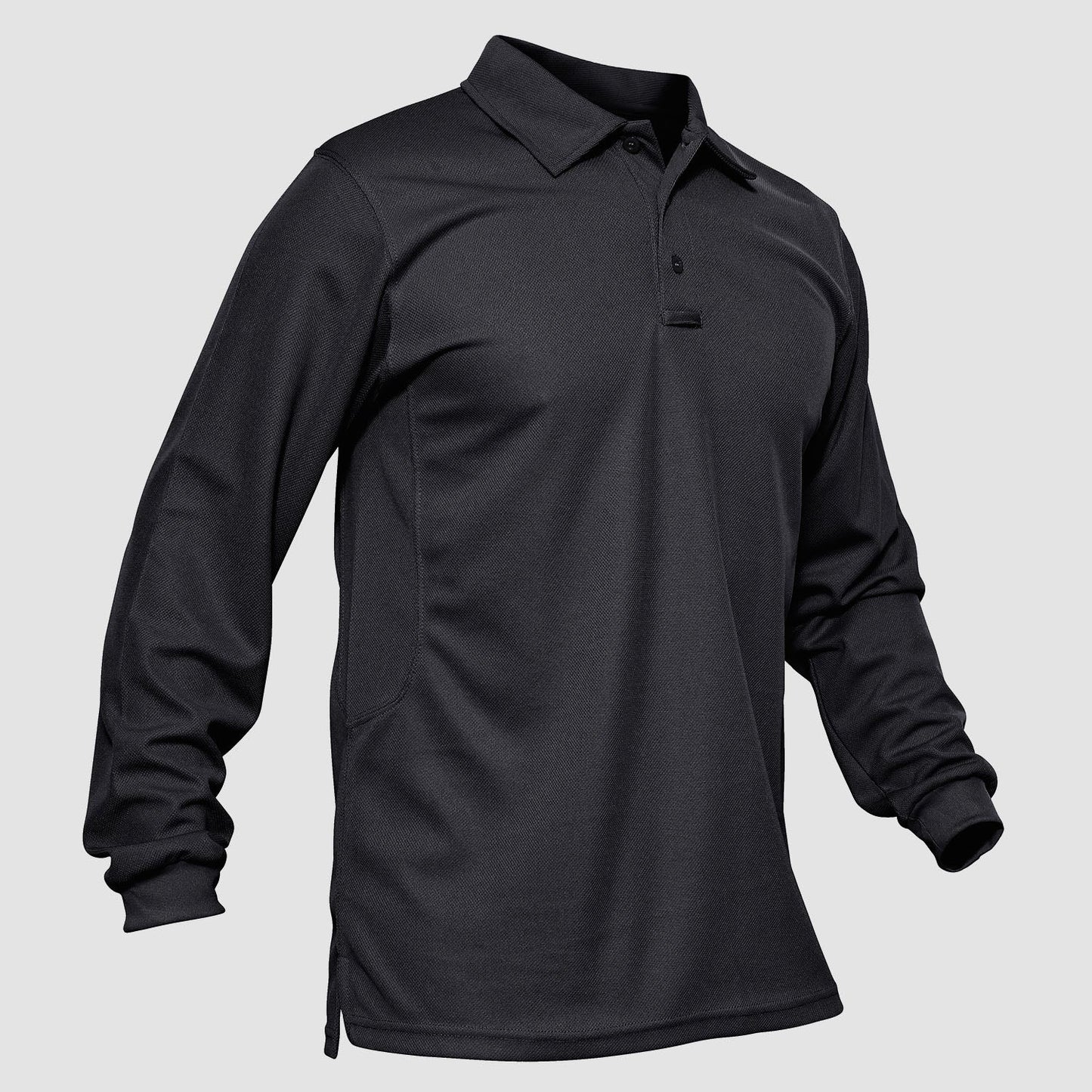 Men's long sleeve tactical polo shirt moisture-wicking quick dry lightweight 3-button placket performance fit
