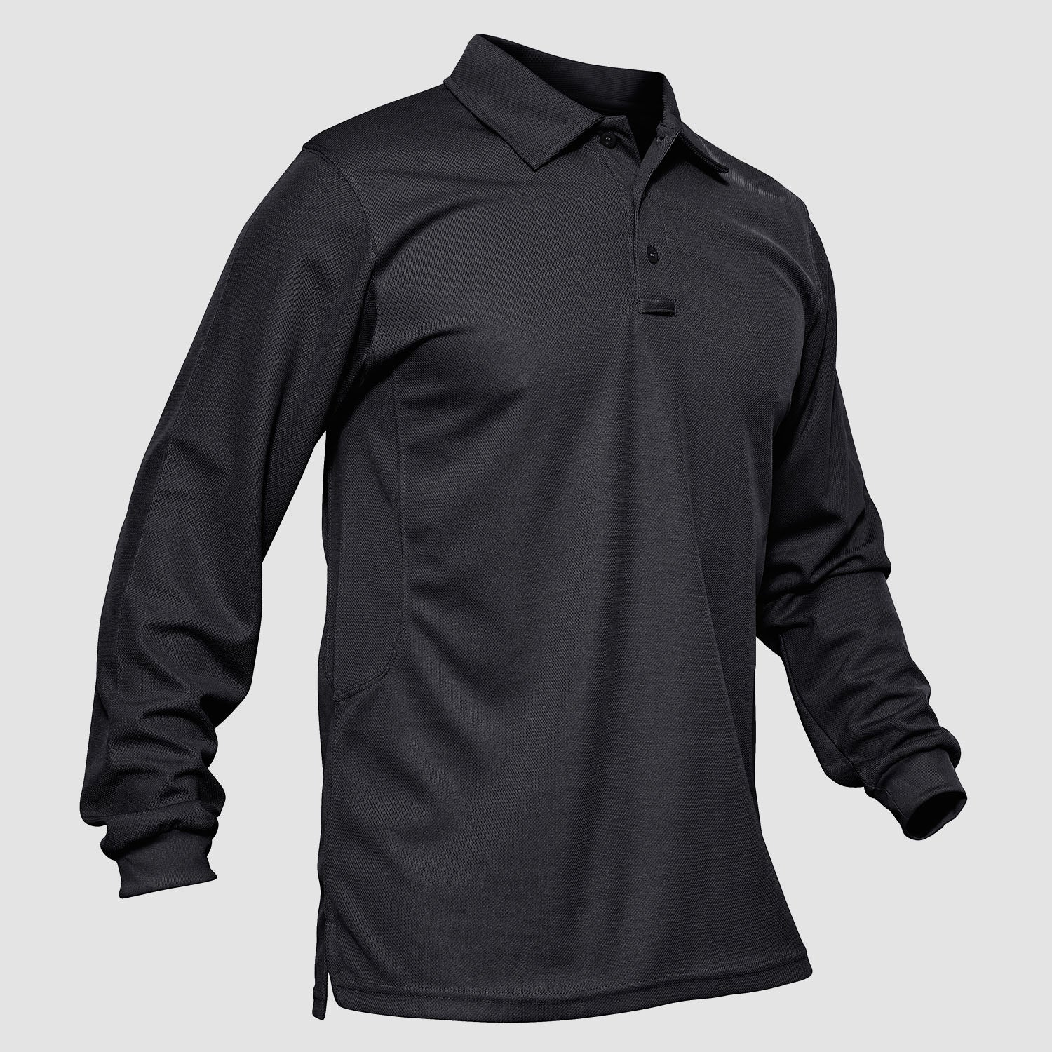 Men's long sleeve tactical polo shirt moisture-wicking quick dry lightweight 3-button placket performance fit