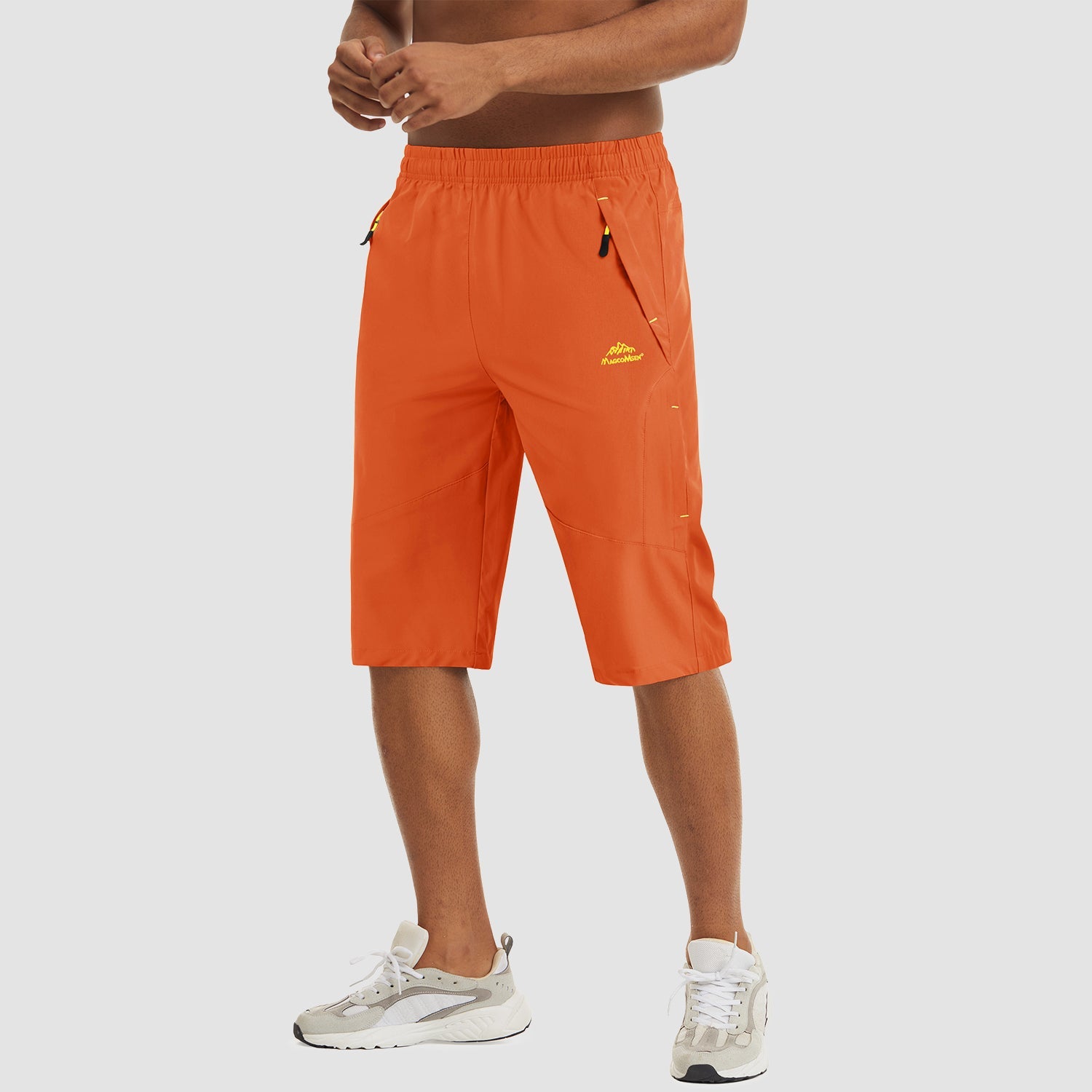 Men's quick dry hiking running shorts lightweight stretch fabric elastic waist zipper pockets