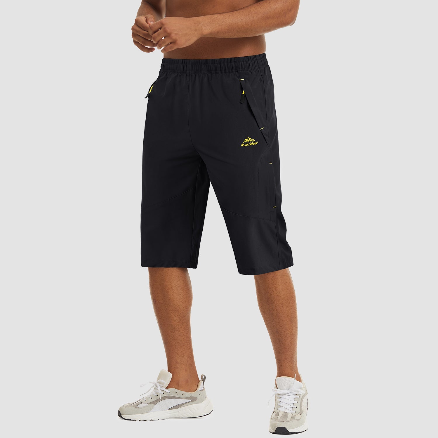 Men's quick dry hiking running shorts lightweight stretch fabric elastic waist zipper pockets