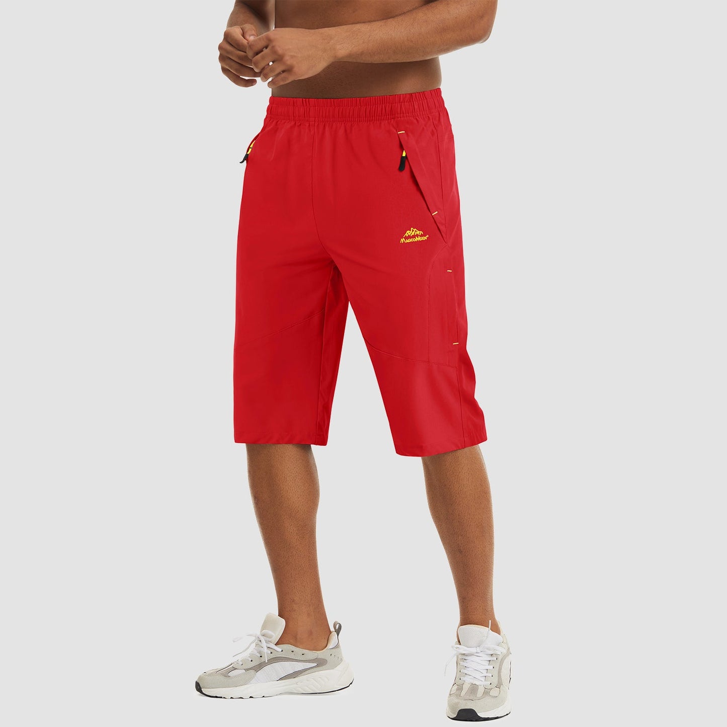 Men's quick-dry hiking running shorts stretch fabric elastic waist zipper pockets lightweight
