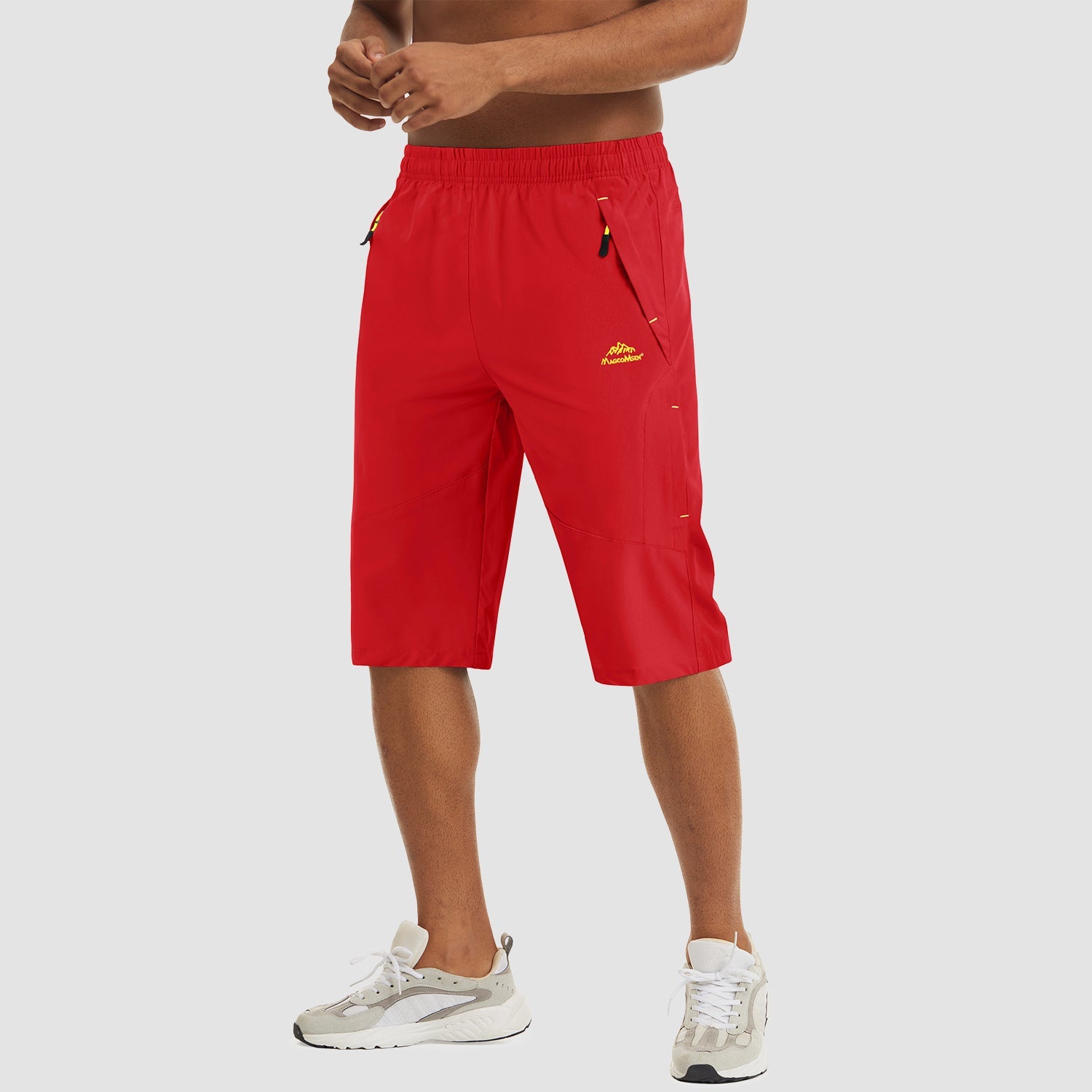 Men's quick-dry hiking running shorts stretch fabric elastic waist zipper pockets lightweight