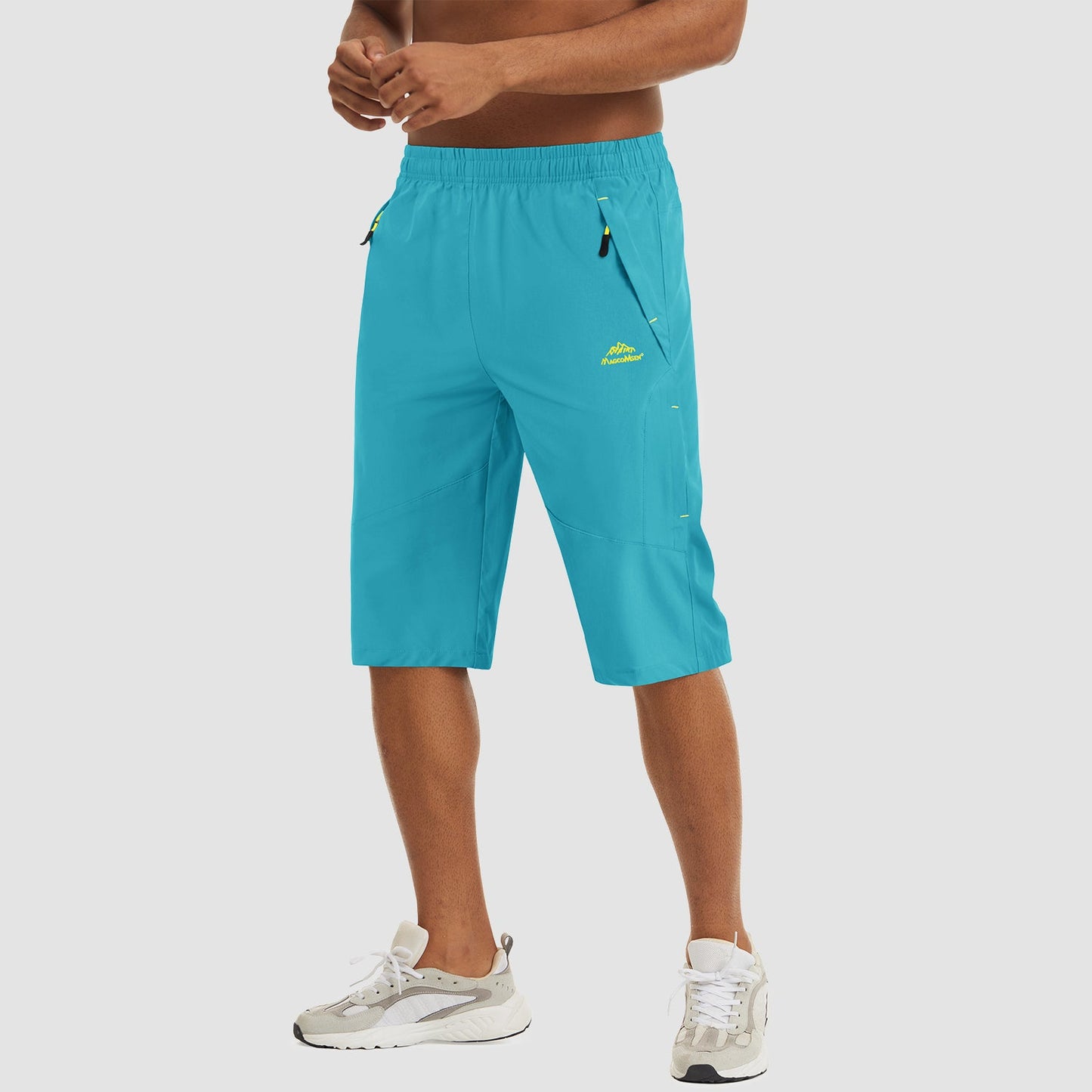 Men's quick dry hiking running shorts lightweight stretch fabric elastic waist zipper pockets