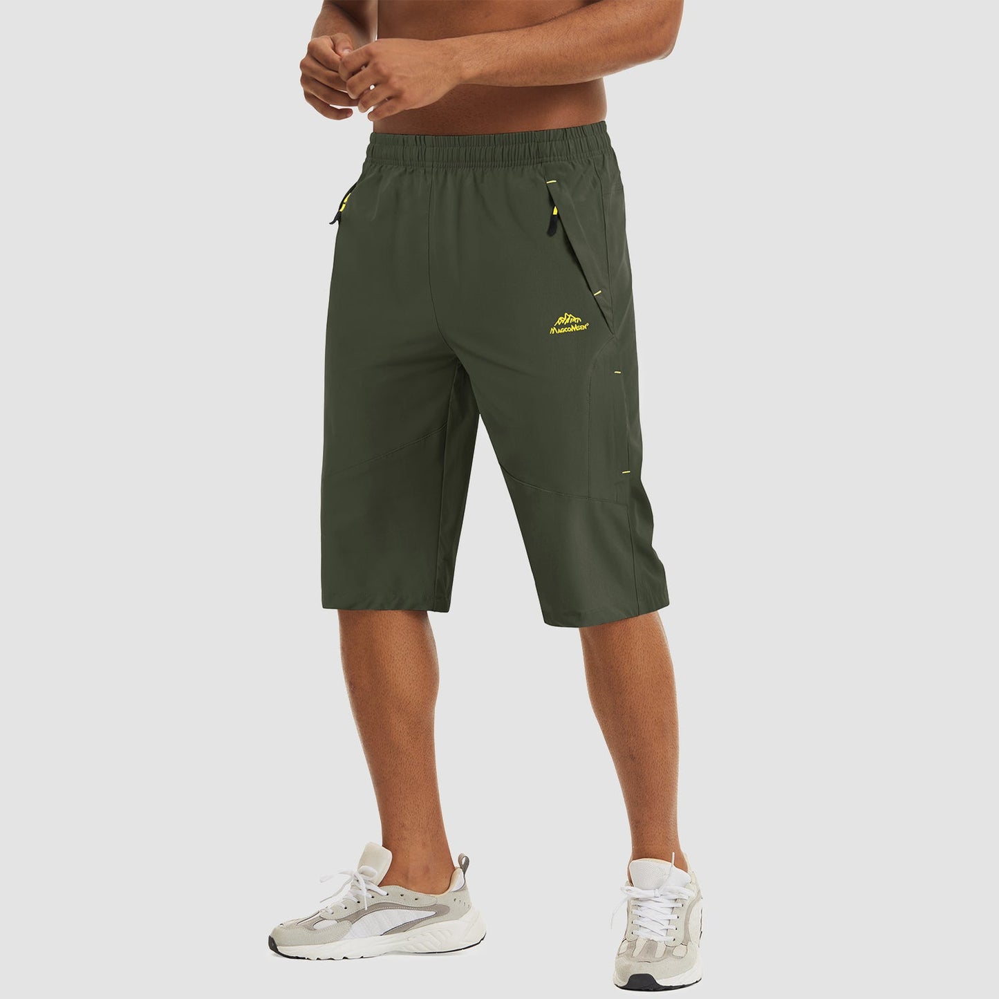 Men's quick dry hiking running shorts lightweight stretch fabric elastic waist zipper pockets