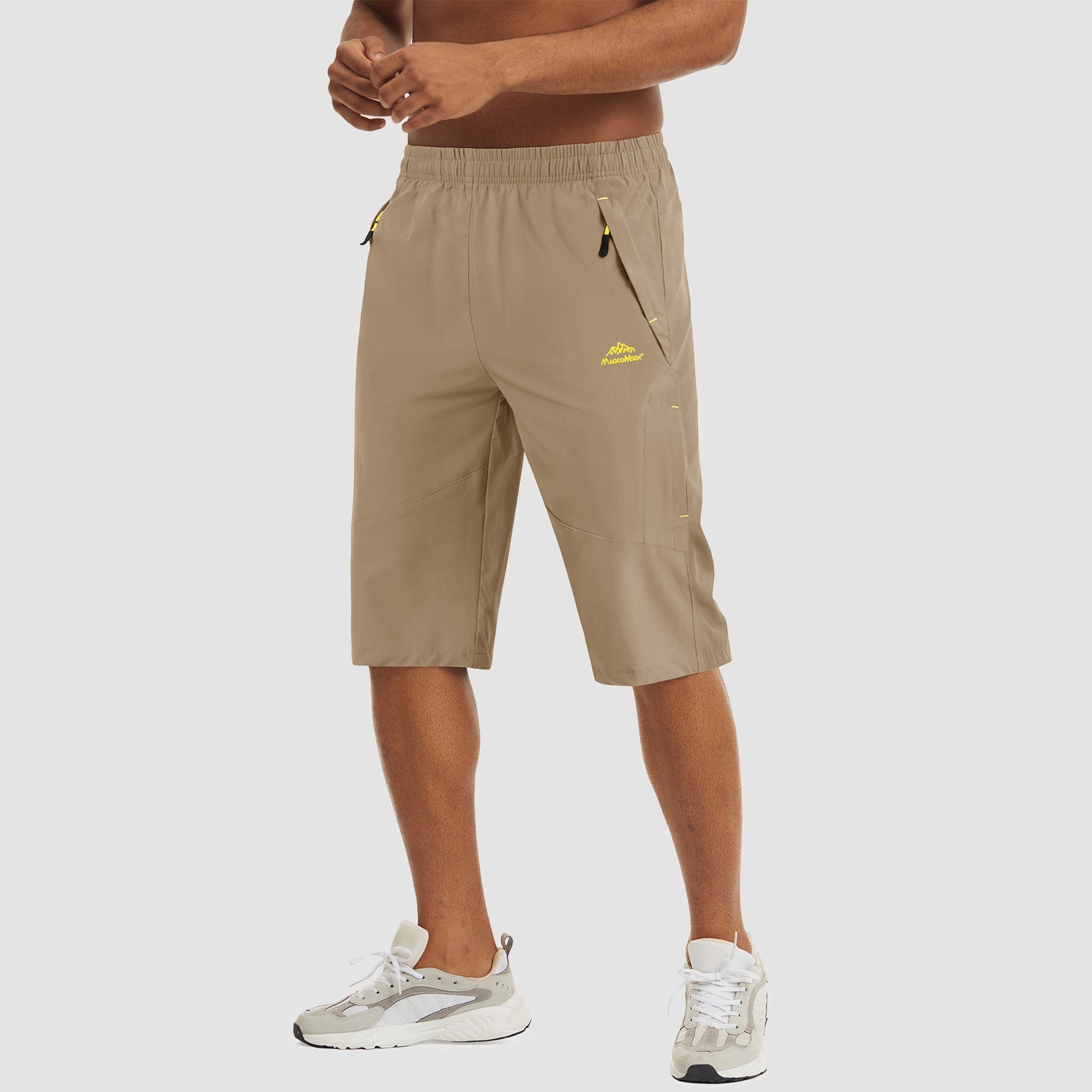 Men's quick dry hiking running shorts lightweight stretch fabric elastic waist zipper pockets