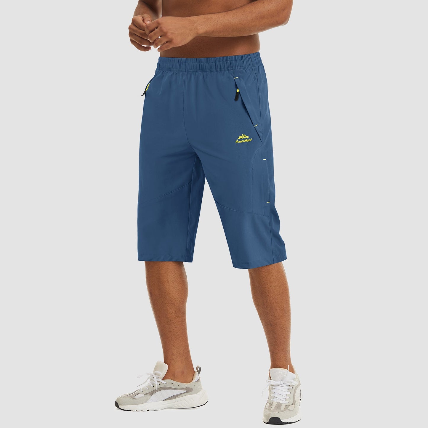 Men's quick dry hiking running shorts lightweight stretch fabric elastic waist zipper pockets