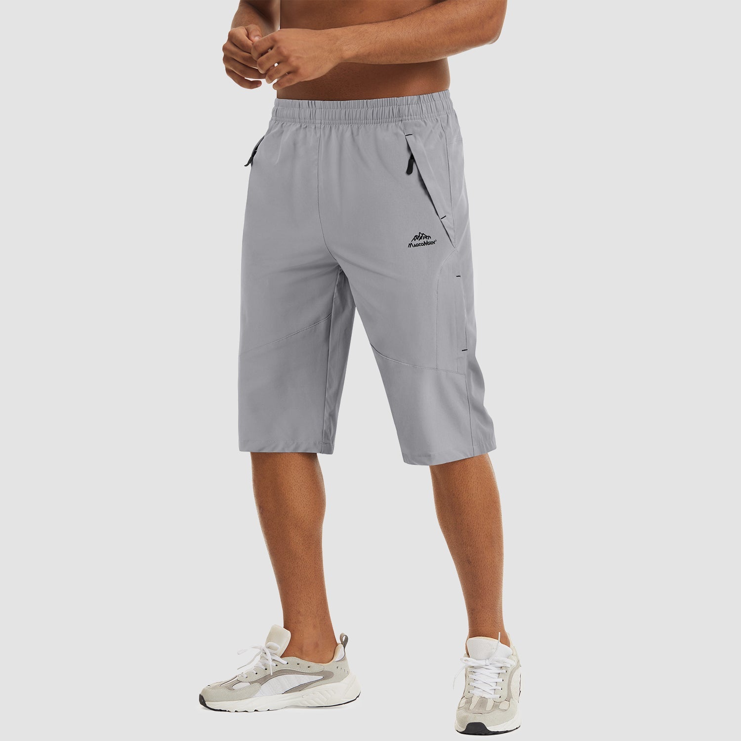 Men's quick dry hiking running shorts lightweight stretch fabric elastic waist zipper pockets