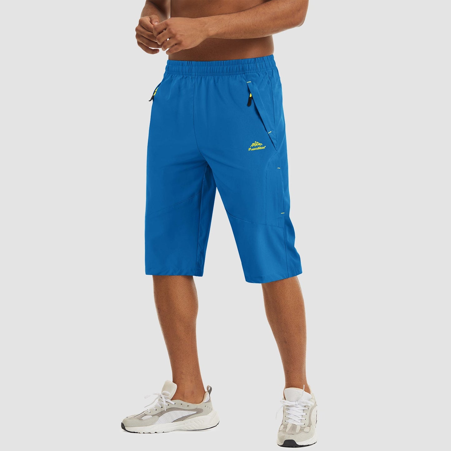 Men's quick dry hiking running shorts lightweight stretch fabric elastic waist zipper pockets