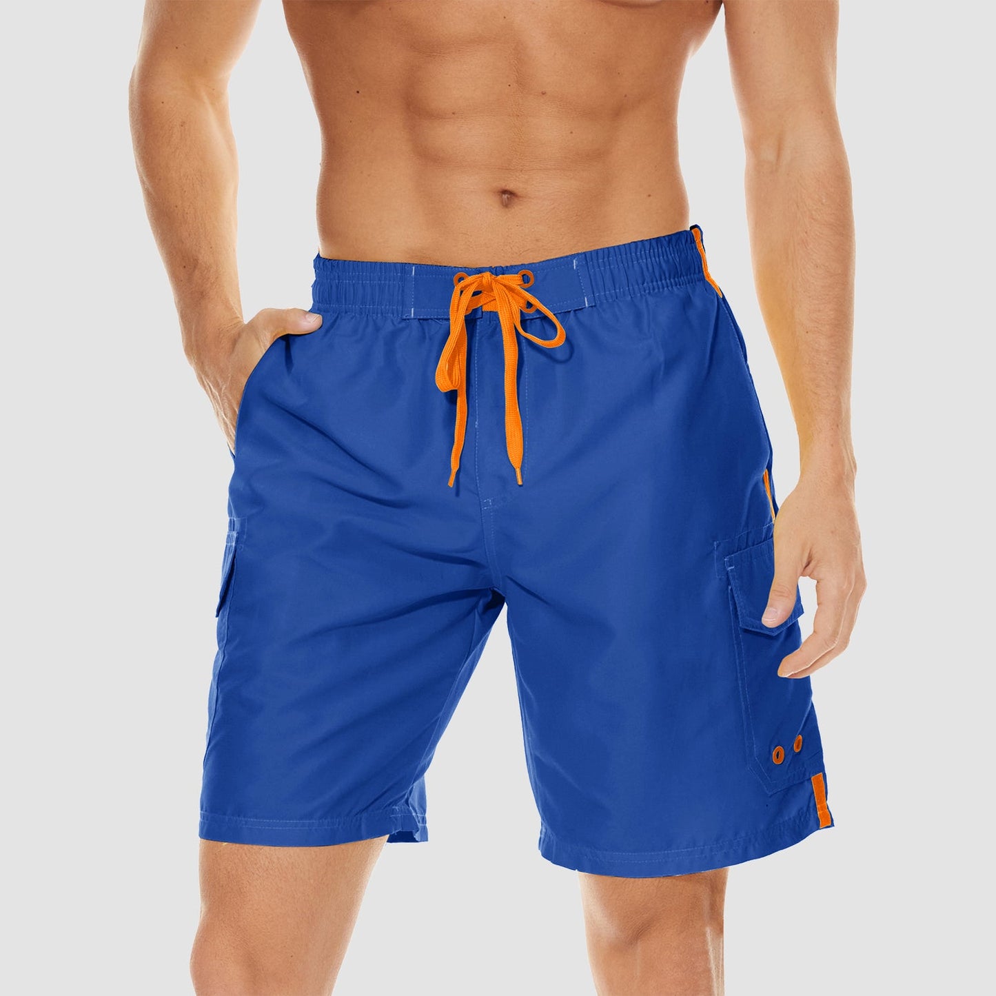 Men's quick dry swim trunks lightweight blue beach shorts breathable mesh liner 4 pockets