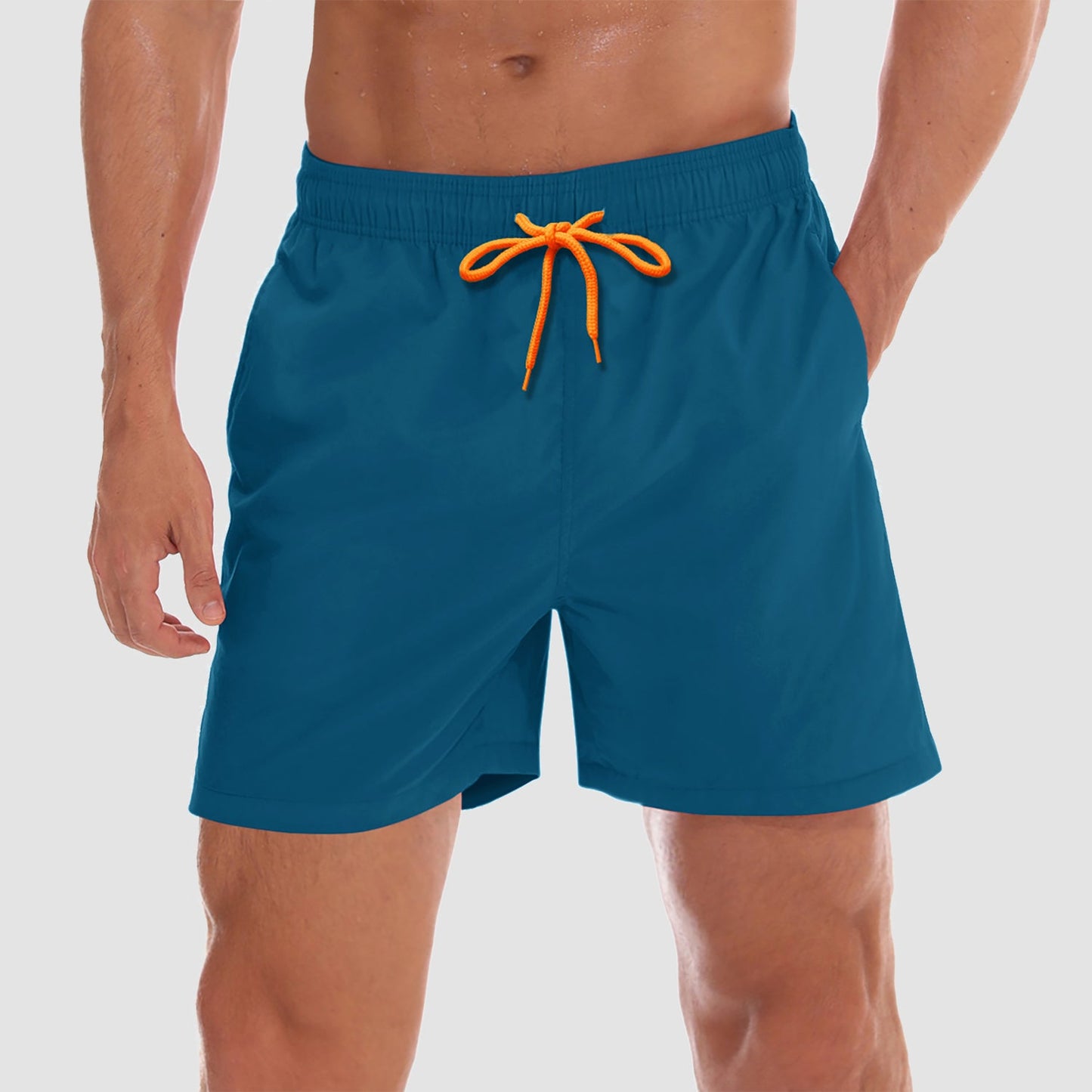 Men's quick-dry swim trunks with mesh lining, lightweight nylon, multi-pocket design for beach comfort