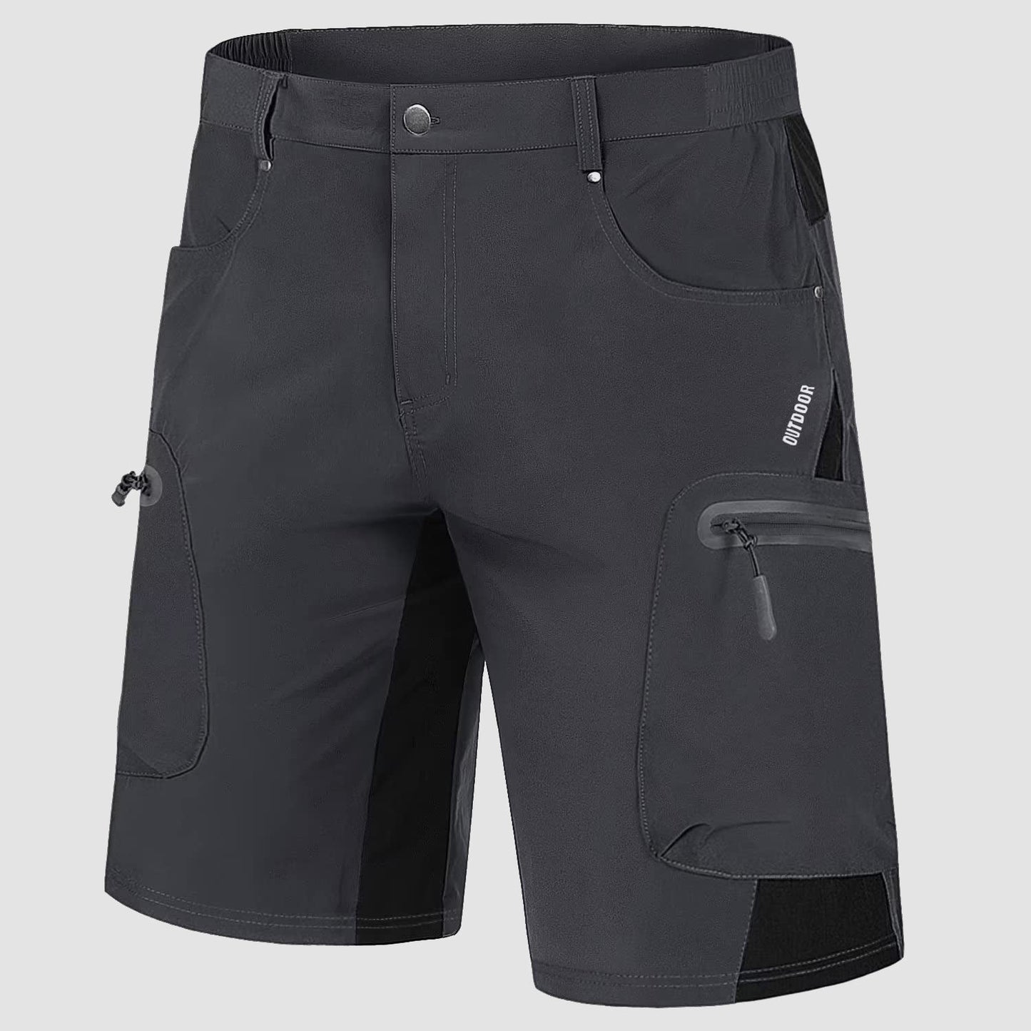 Men's khaki ripstop cargo shorts lightweight quick-dry stretch fabric five-pocket active outdoor style