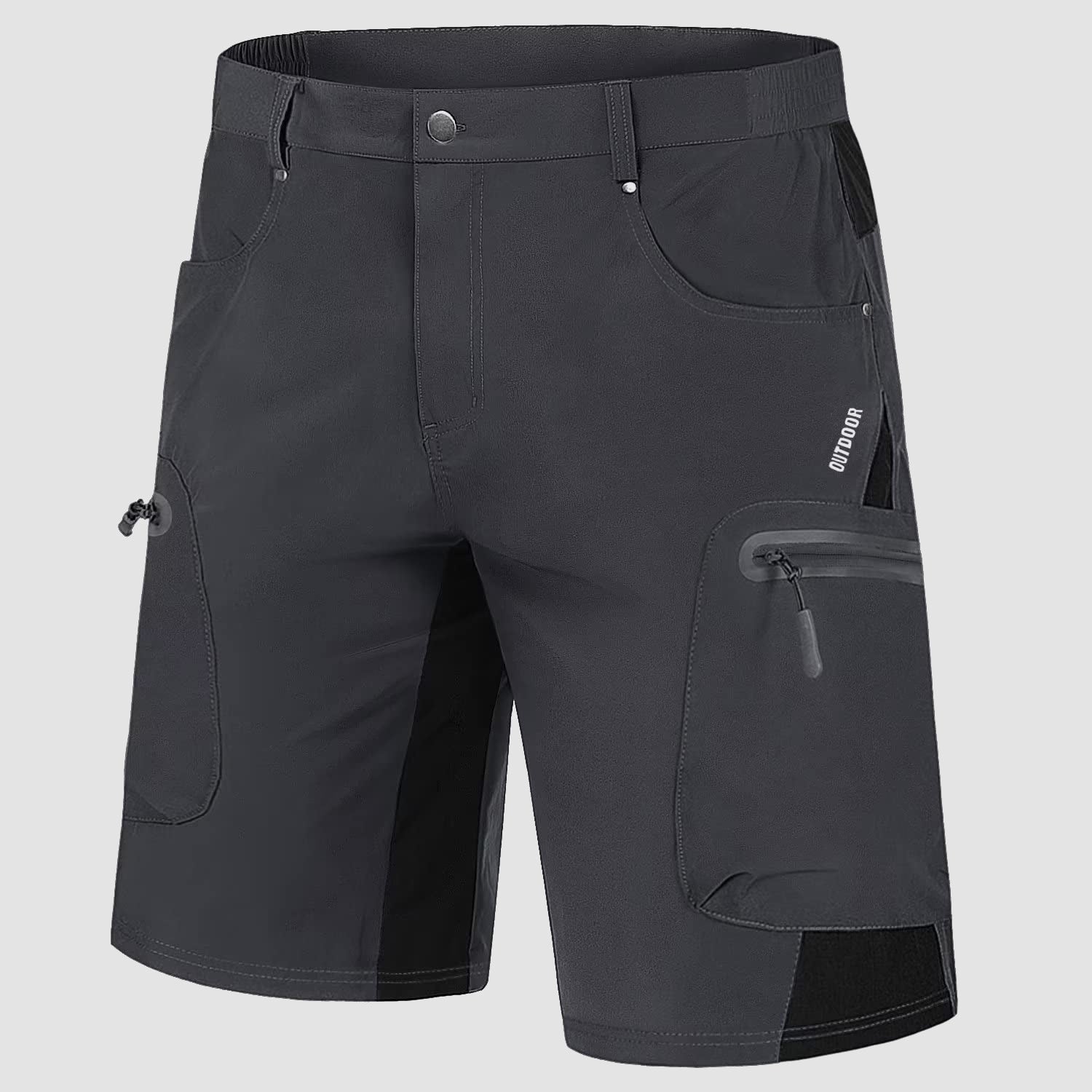Men's khaki ripstop cargo shorts lightweight quick-dry stretch fabric five-pocket active outdoor style