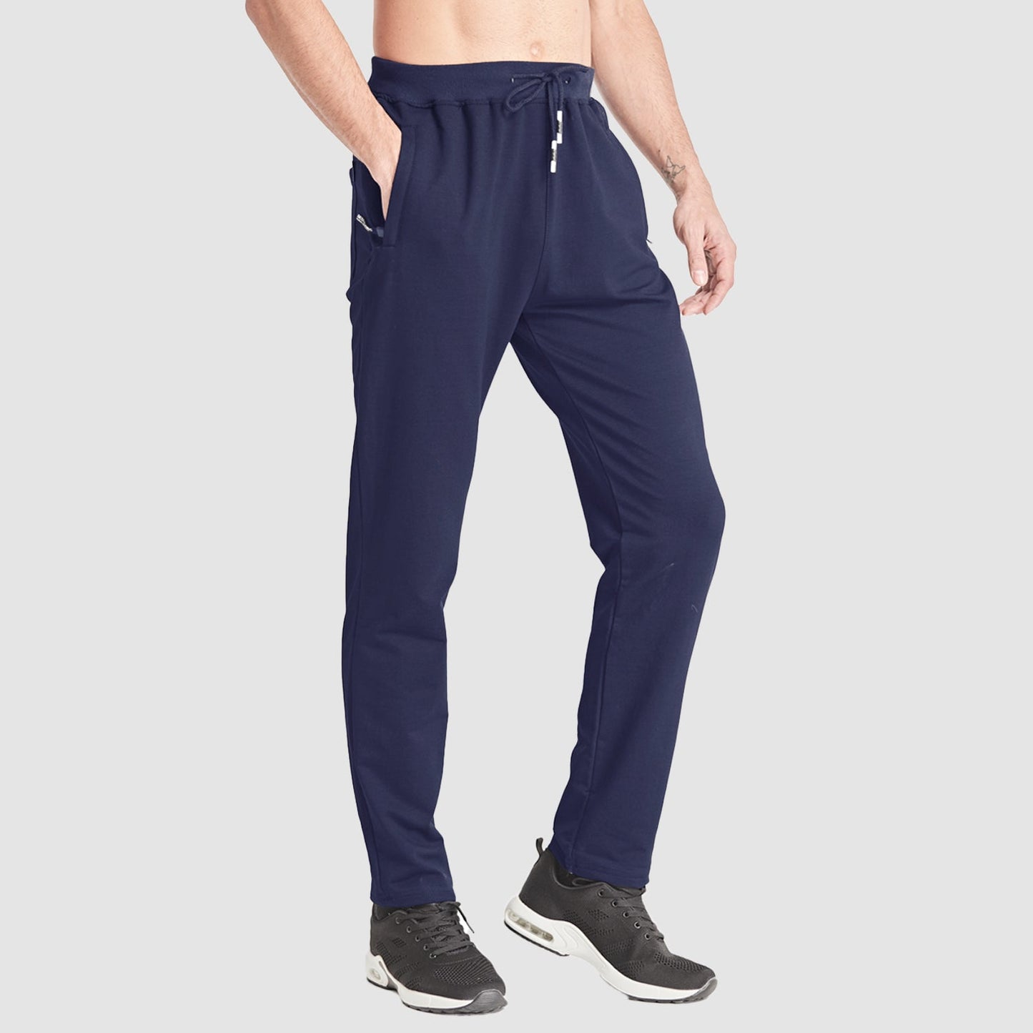 Men's gray jogger sweatpants cotton blend adjustable waist zip pockets gym running