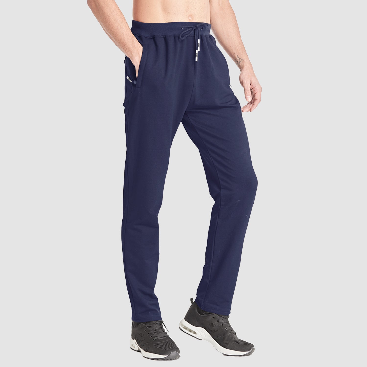 Men's gray jogger sweatpants cotton blend adjustable waist zip pockets gym running