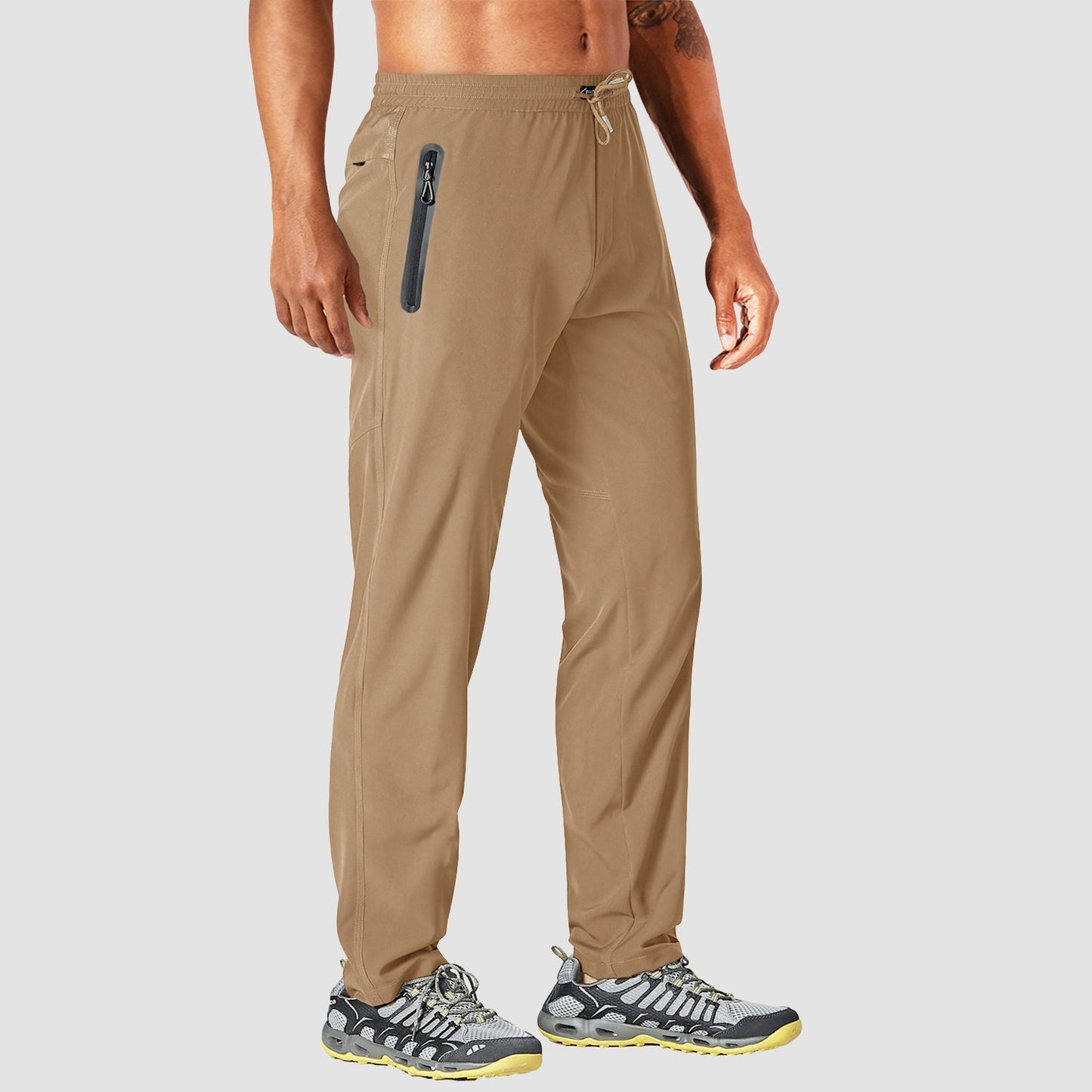 Men's lightweight quick-dry track pants with zipper pockets, breathable moisture-wicking polyester-spandex blend