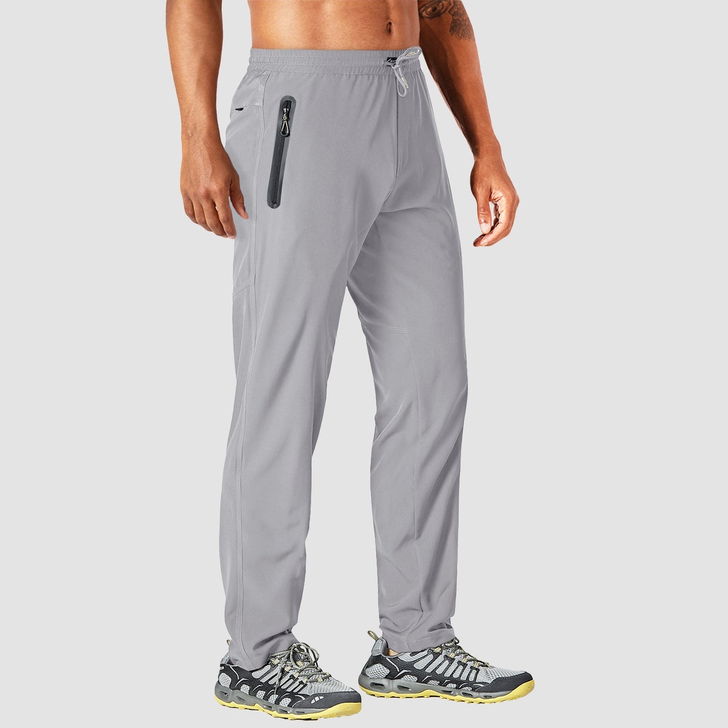 Men's lightweight quick-dry track pants with zipper pockets, moisture-wicking stretch fabric for active wear