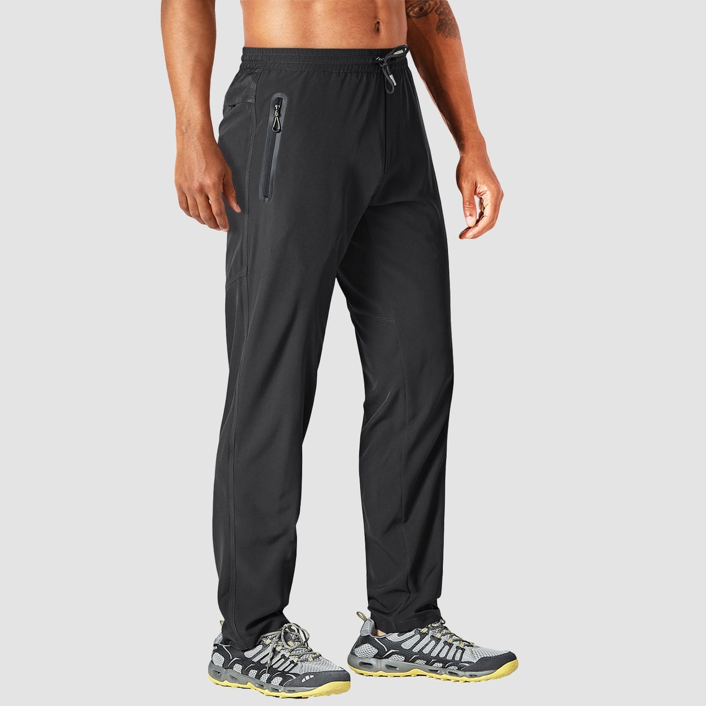 Men's lightweight quick-dry track pants with zipper pockets, moisture-wicking stretch fabric for active wear