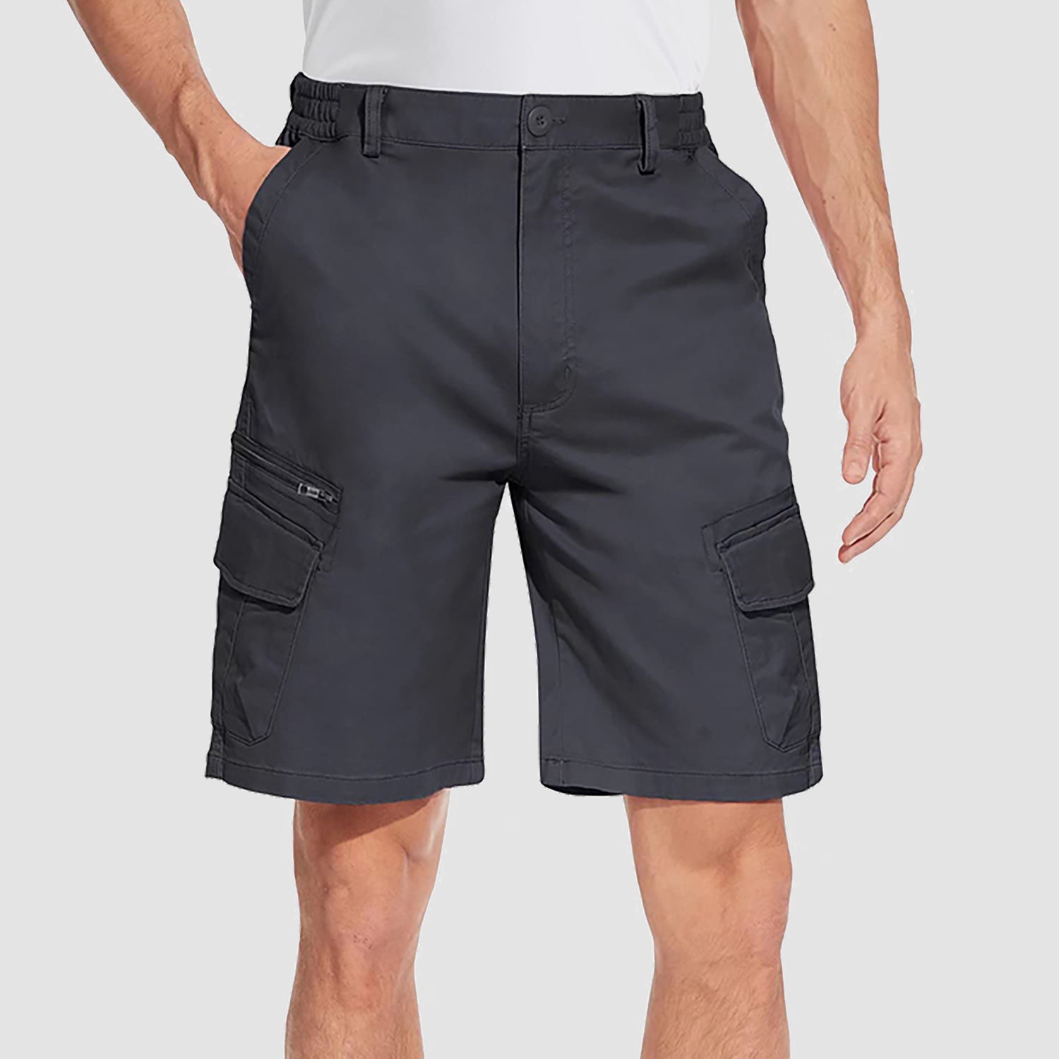 Men's classic fit cargo shorts breathable cotton blend elastic waistband multiple pockets active wear