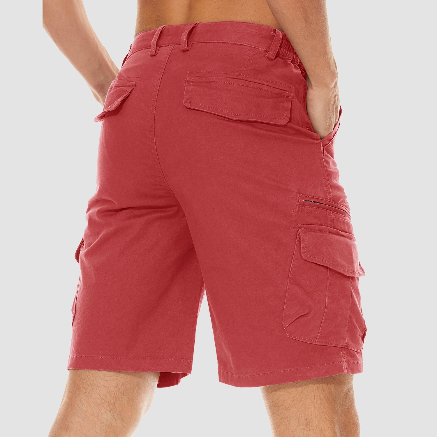 Men's classic fit cargo shorts breathable cotton spandex elastic waistband multiple pockets active wear