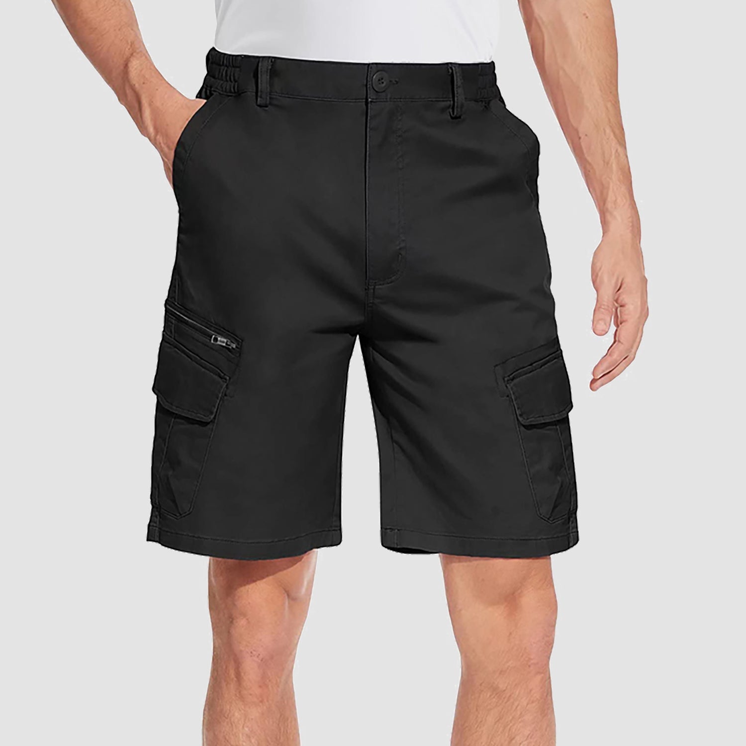 Men's classic fit cargo shorts breathable cotton blend elastic waistband multiple pockets active wear