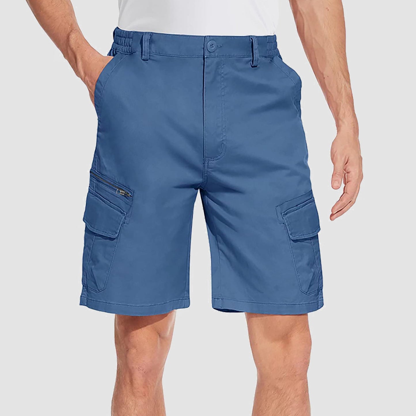 Men's classic fit cargo shorts breathable cotton blend elastic waistband multiple pockets active wear