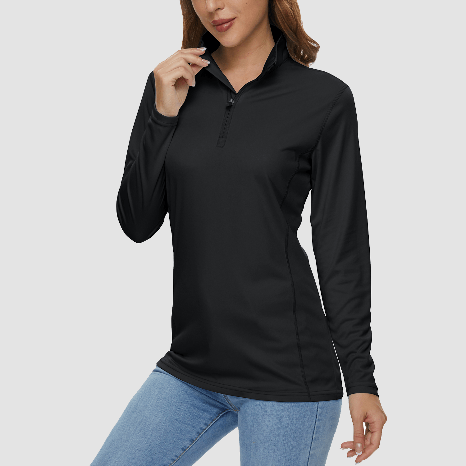 Women's quick-dry half-zip shirt UPF 50+ lightweight breathable performance top for running hiking