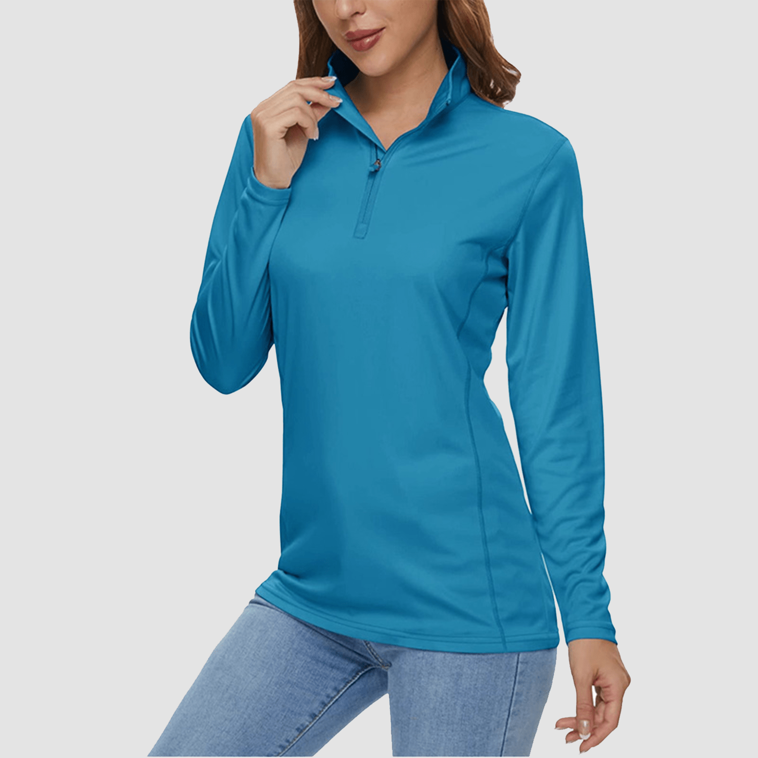 Women's quick-dry half zip shirt UPF 50+ lightweight breathable polyester for running and hiking