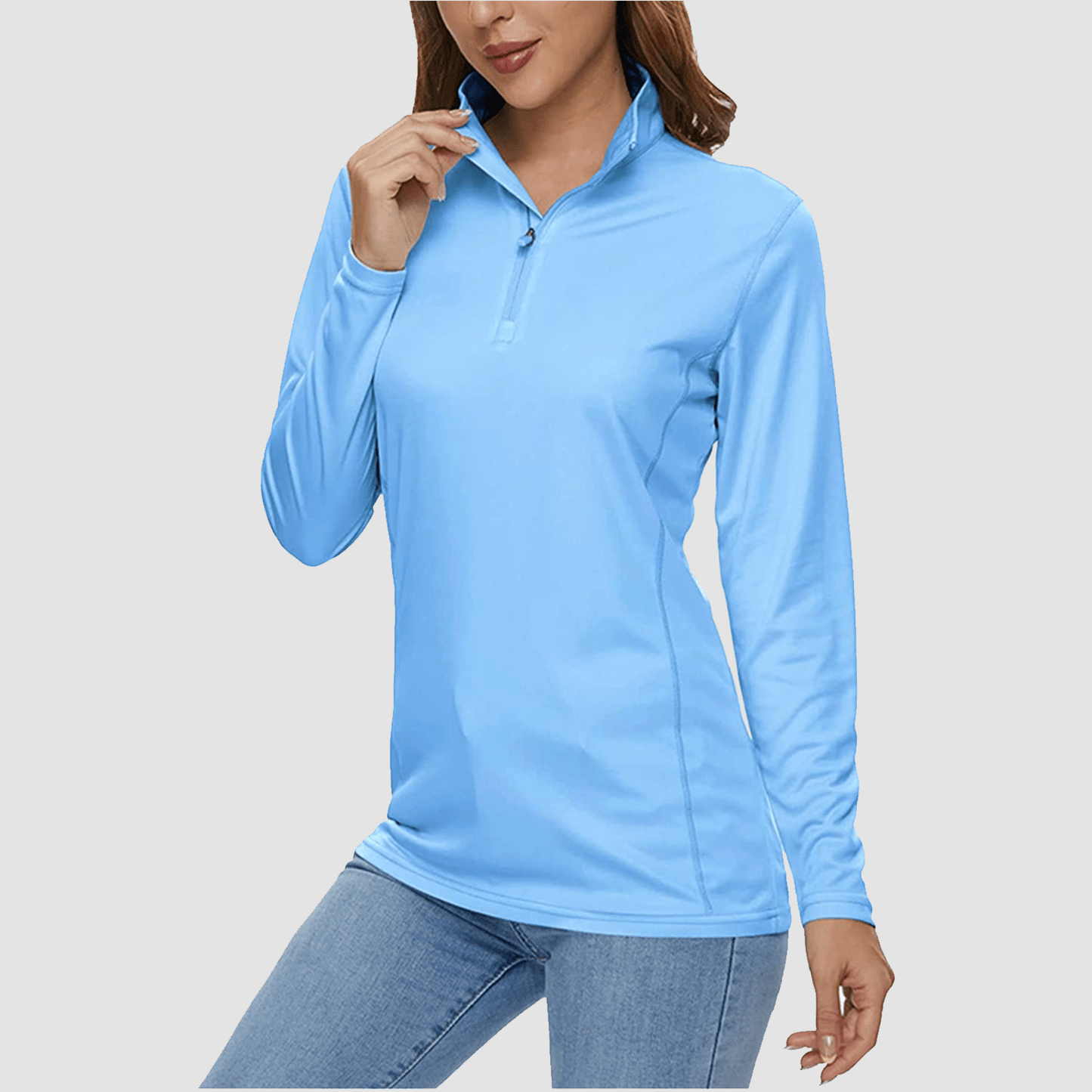 Women's quick-dry half zip shirt UPF 50+ lightweight breathable performance top for running hiking