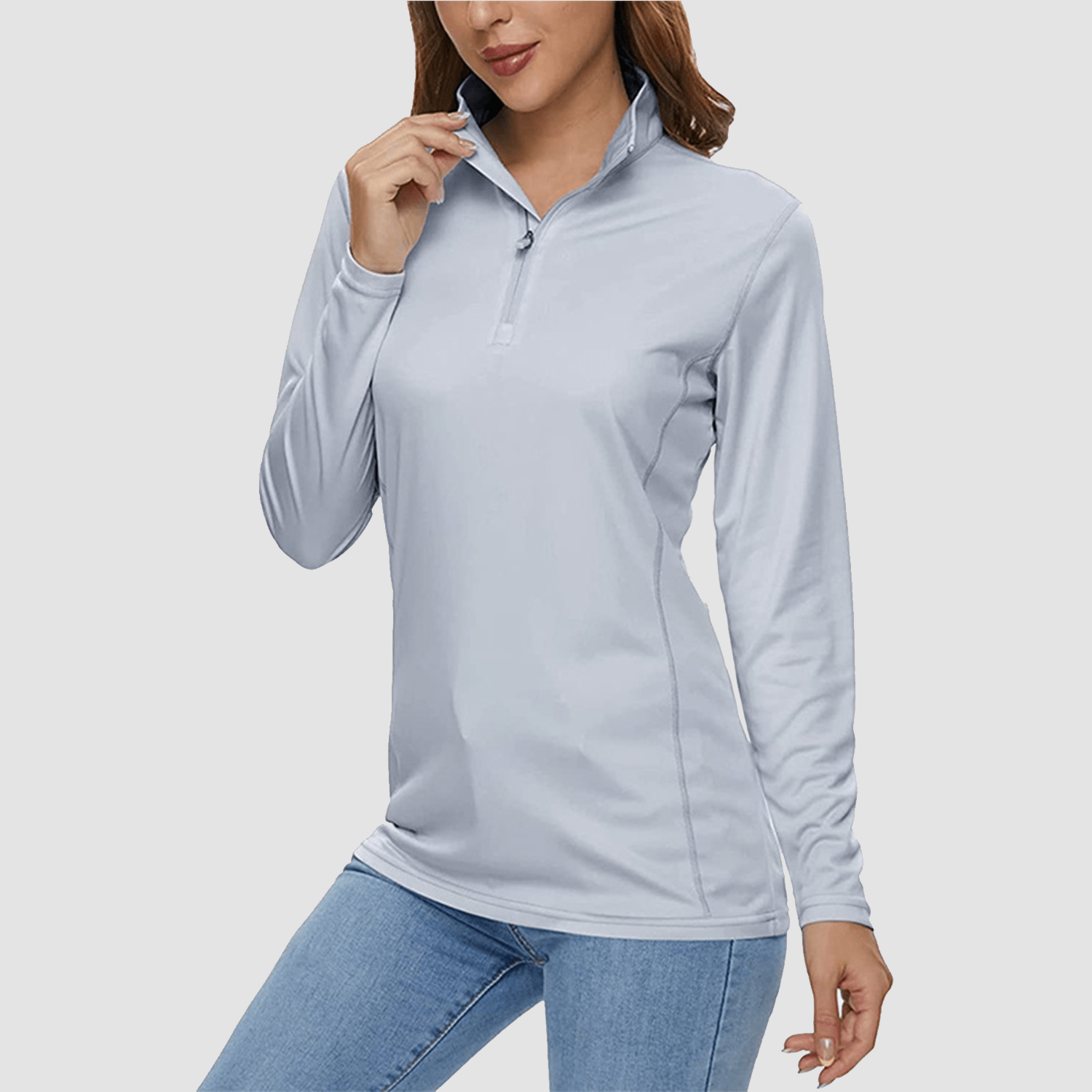 Women's quick-dry half zip shirt UPF 50+ lightweight breathable polyester for running and hiking