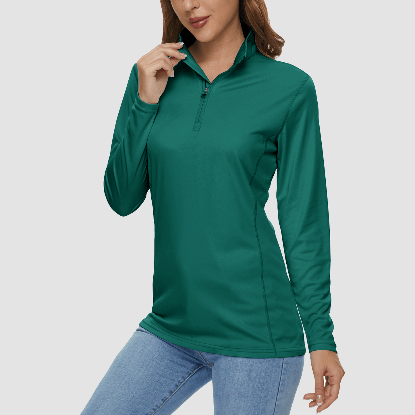 Women's quick-dry half zip shirt UPF 50+ lightweight breathable polyester for running hiking