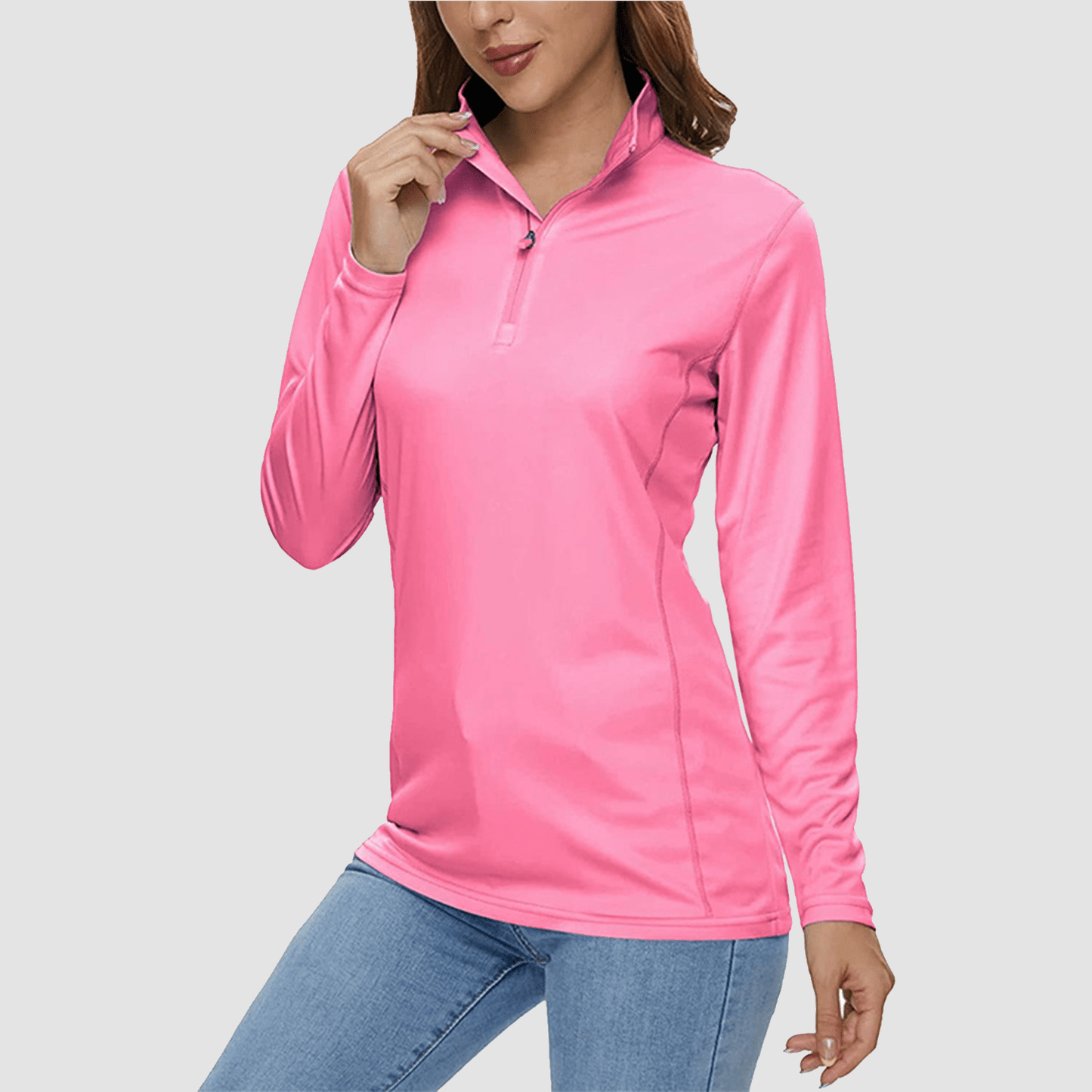 Women's quick-dry half-zip shirt UPF 50+ lightweight breathable polyester for running and hiking