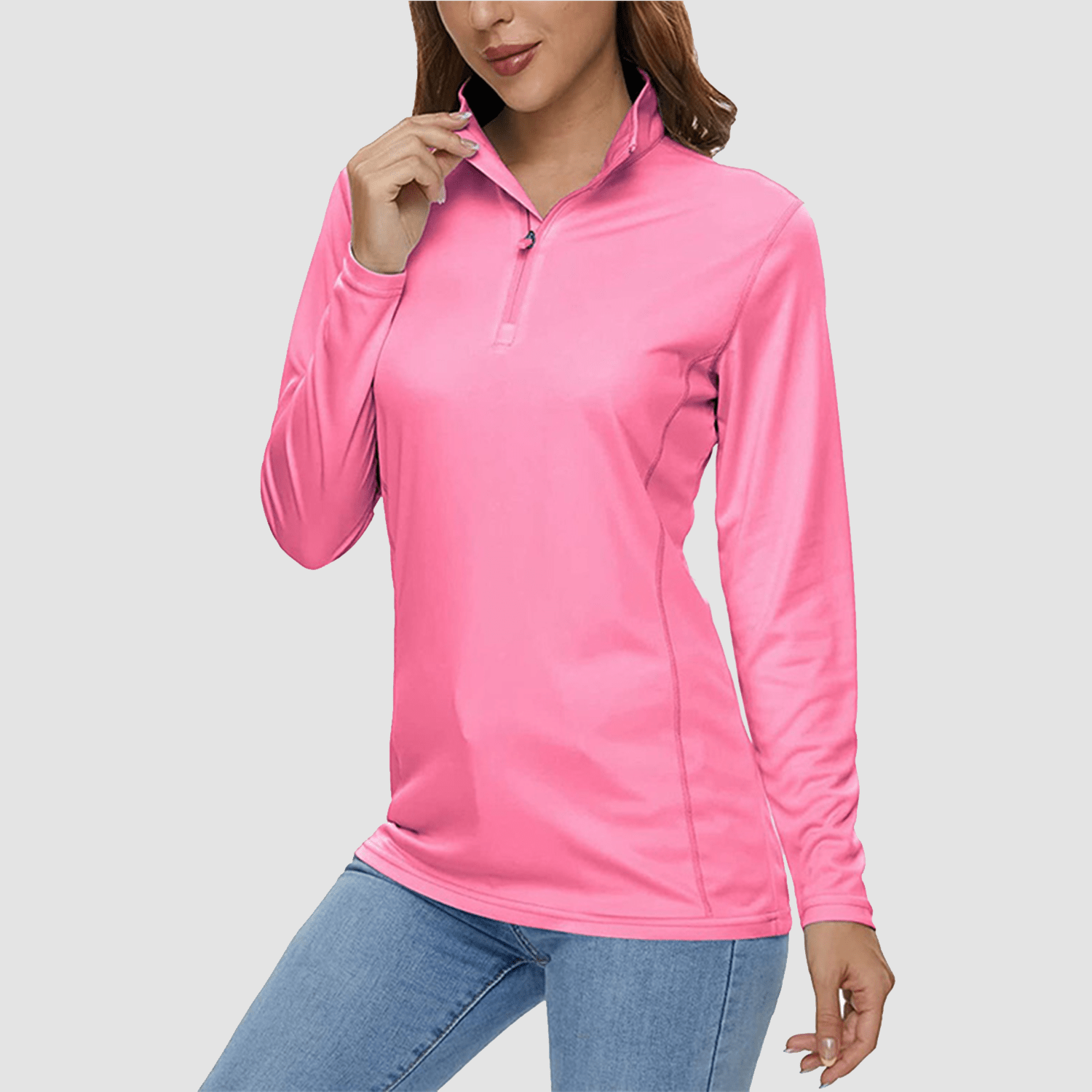Women's quick-dry half-zip shirt UPF 50+ lightweight breathable polyester for running and hiking