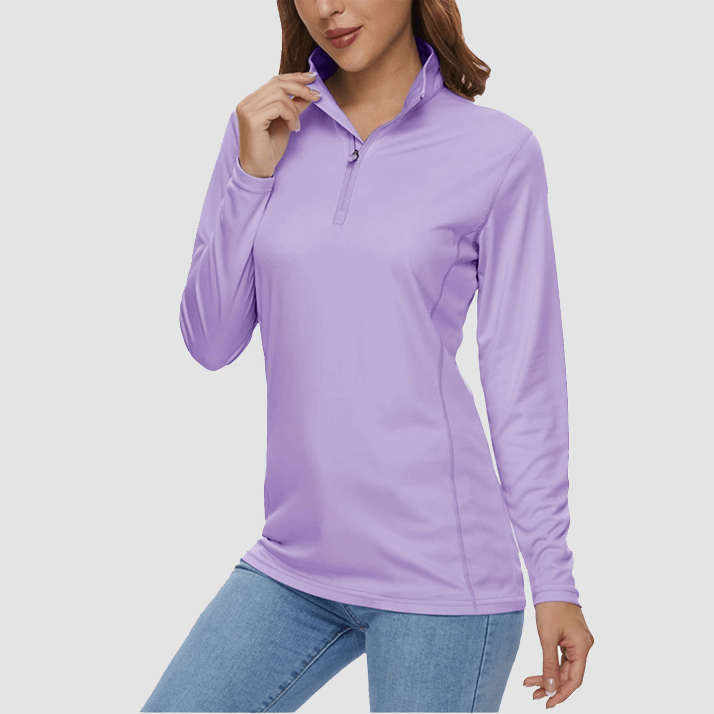 Women's quick-dry half zip shirt UPF 50+ lightweight breathable polyester for running hiking